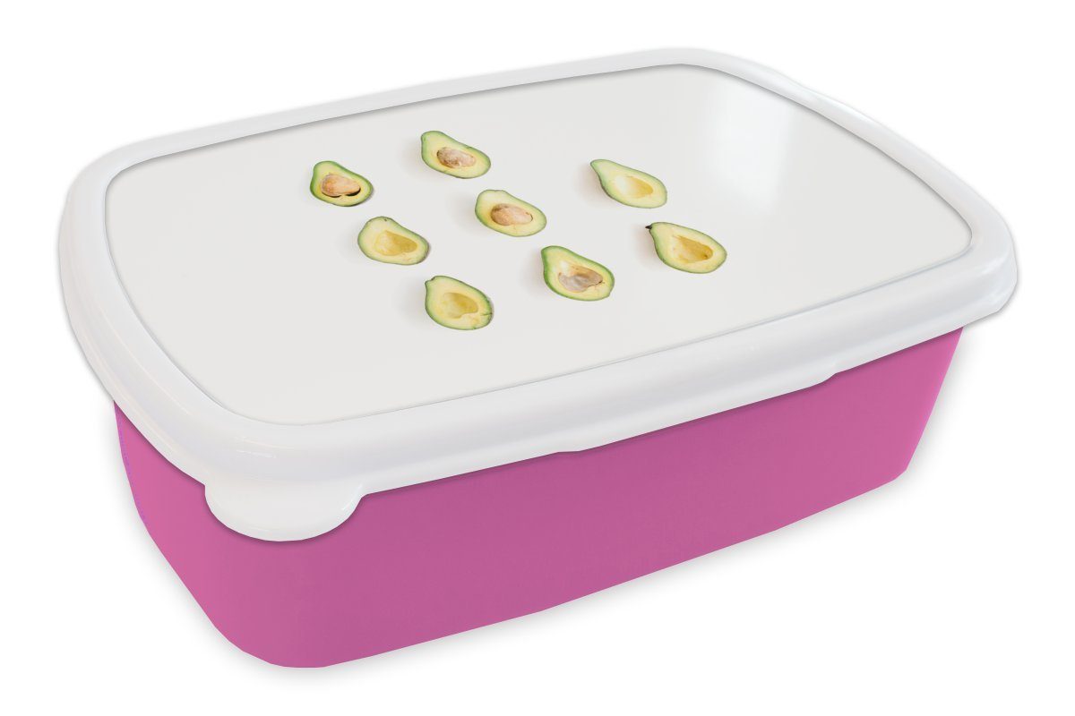 MuchoWow Lunchbox Avocado - Grün - Tropisch, Kunststoff, (2-tlg), Brotbox für Erwachsene, Brotdose Kinder, Snackbox, Mädchen, Kunststoff rosa | Lunchboxen