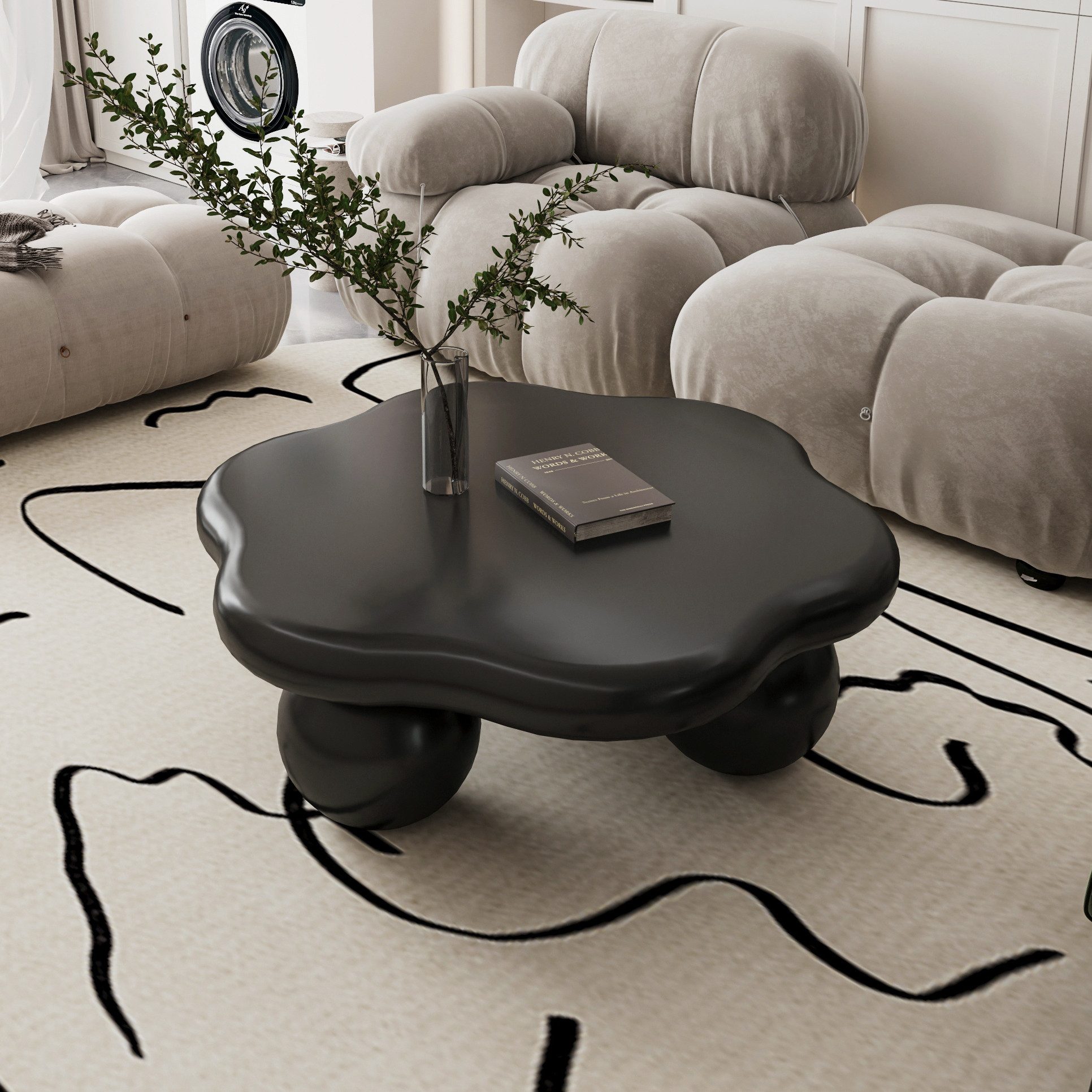 REDOM Abgerundete Blütenblattform, runde Füße, sicher & stilvoll (Packung, 1-St., Moderner Minimalist Couchtisch in Wolkenform, Schwarz), Ideal als Beistelltisch für Wohnzimmer & Leseecke