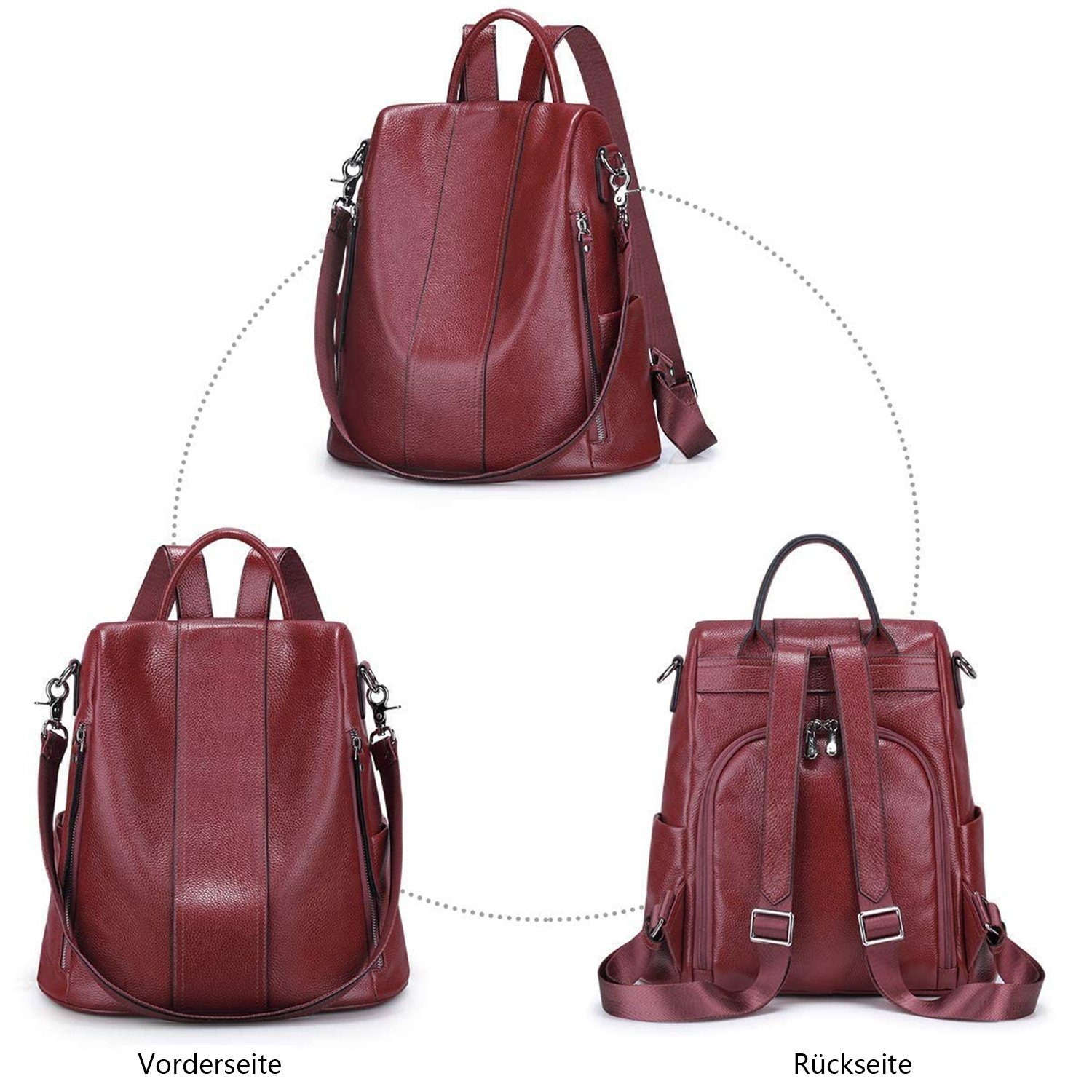 S-ZONE Cityrucksack, Handtasche Schultertasche Bordeaux Geldbeutel Reiserucksack