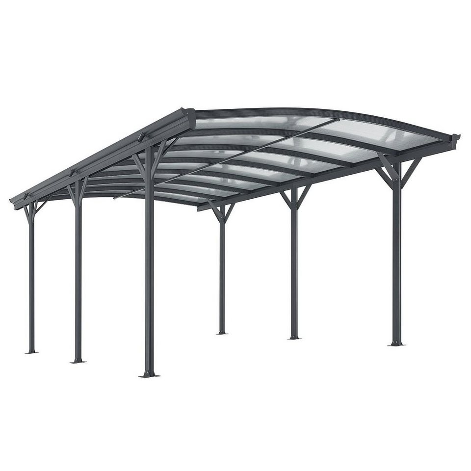 Juskys Einzelcarport Unterstand mit gebogenem Dach 5 x 3 m, BxT: 302x505 cm,  226 cm Einfahrtshöhe, Bogendach mit UV Schutz, hohe Wind und Schneelast