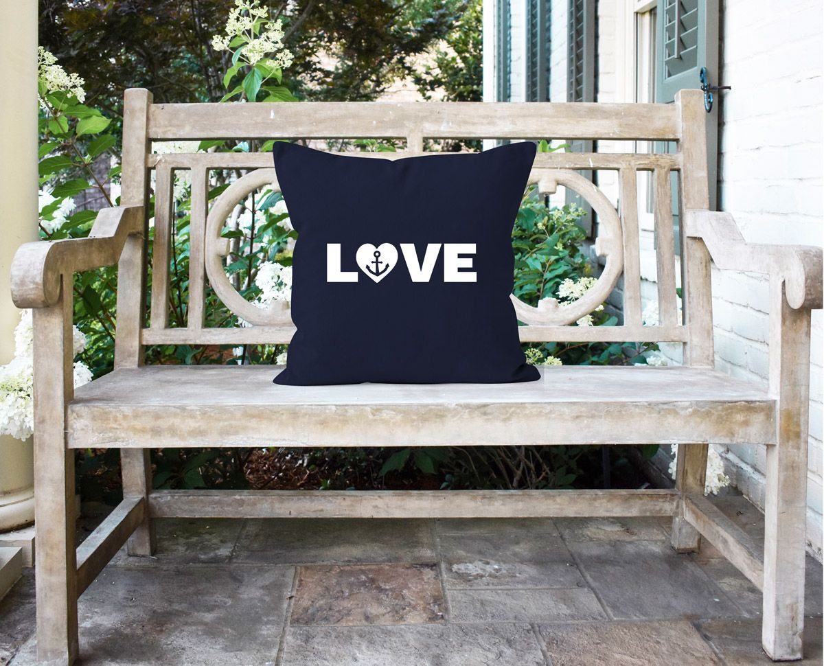 Herz maritim Love Moonworks® Geschenk Kissenbezug Motiv Anker Dekokissen navy Liebe mit MoonWorks