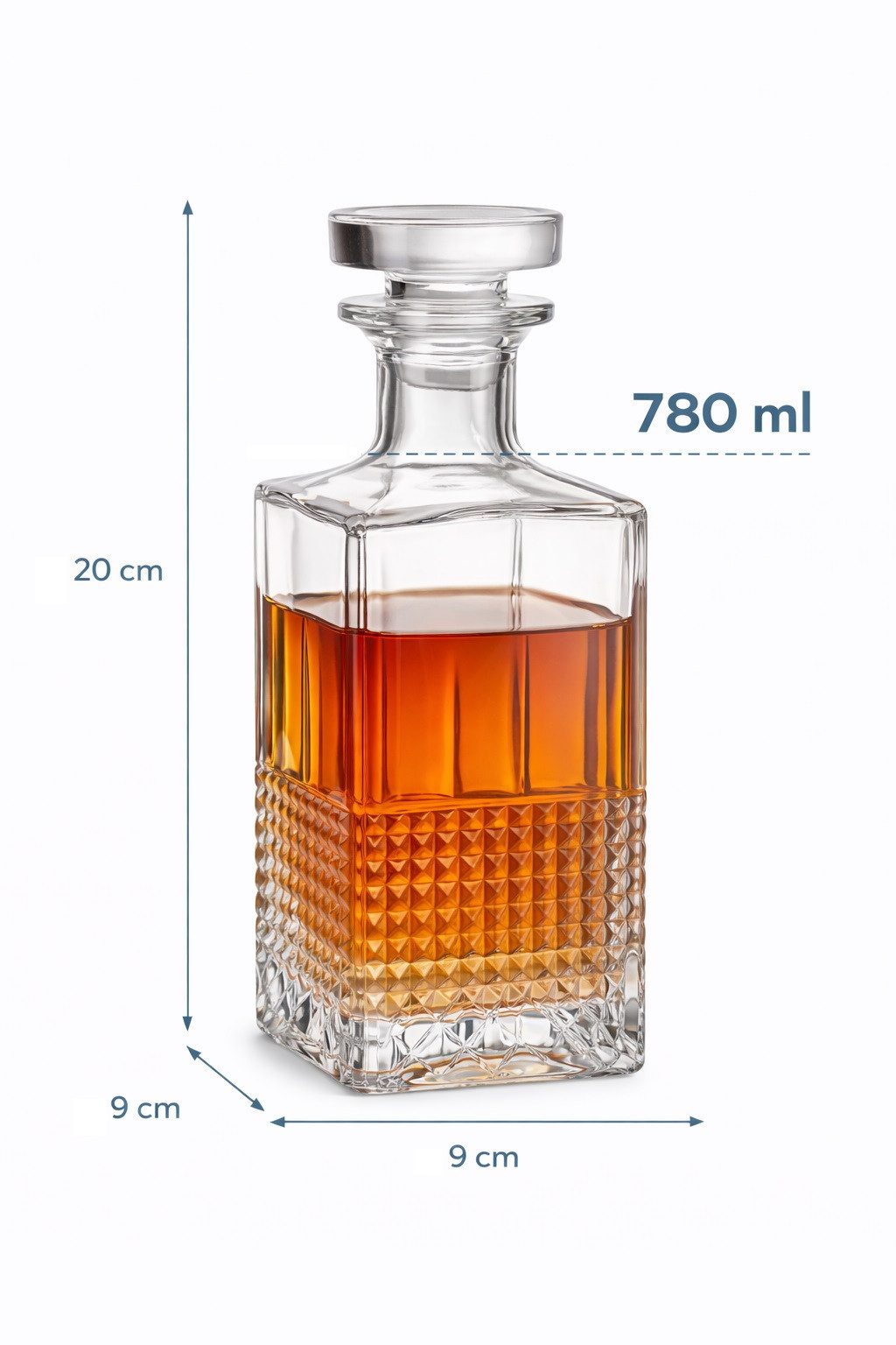 WestCraft Karaffe Bormioli Rocco Whisky-Karaffe aus Glas – 3 edle Designs, (1-tlg), Glasstopfen für sicheres Verschließen - für Hausbar & Wohnzimmer