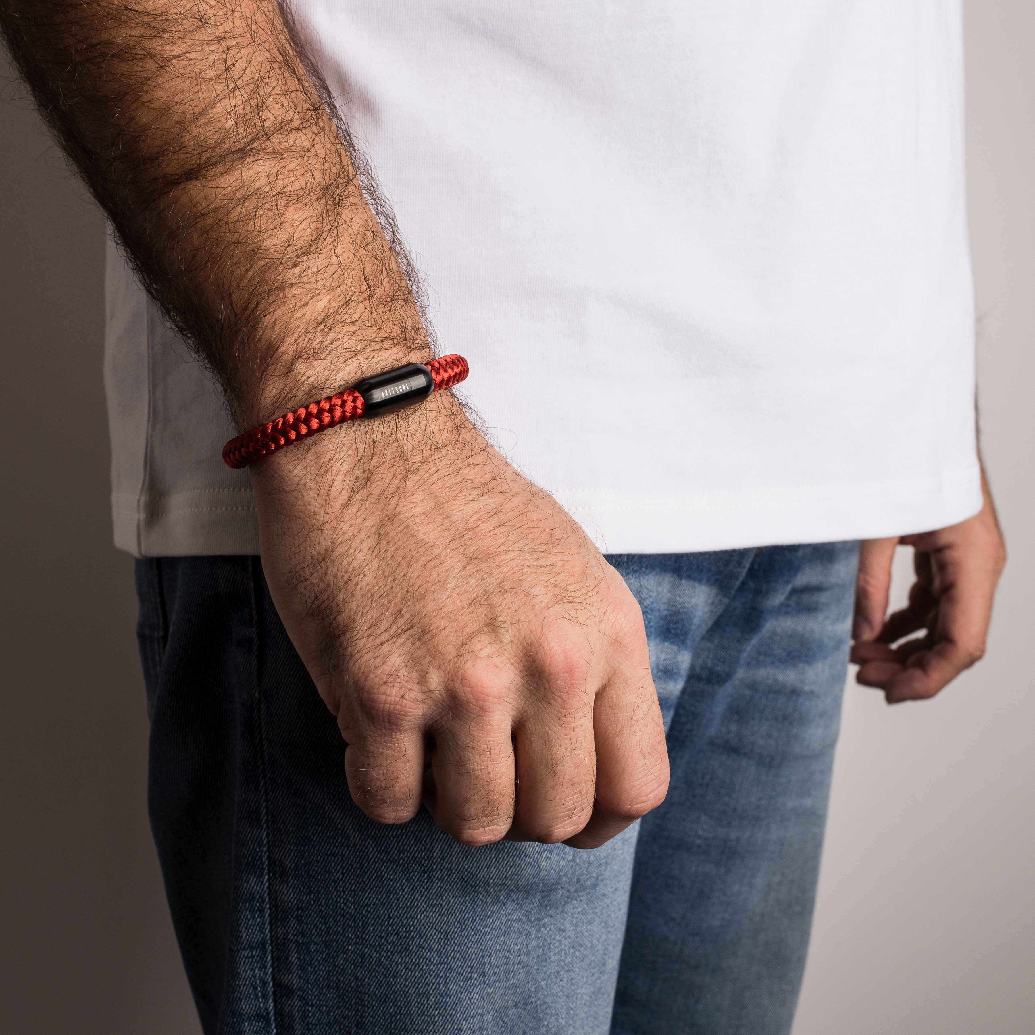 Akitsune Armband Portus Segeltau-Armband Schwarz-Weinrot 19cm