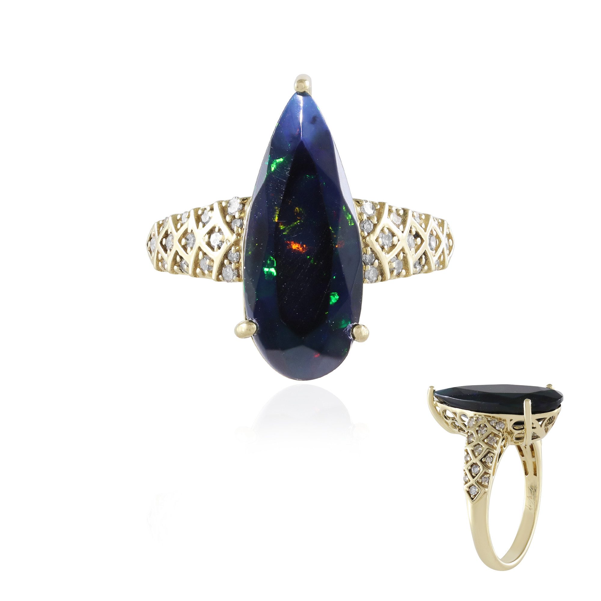 Cavill Diamantring Cavill Opalring 4,41 ct Tropfen Äthiopiger Opal 375 Gold Diamanten (1-tlg)