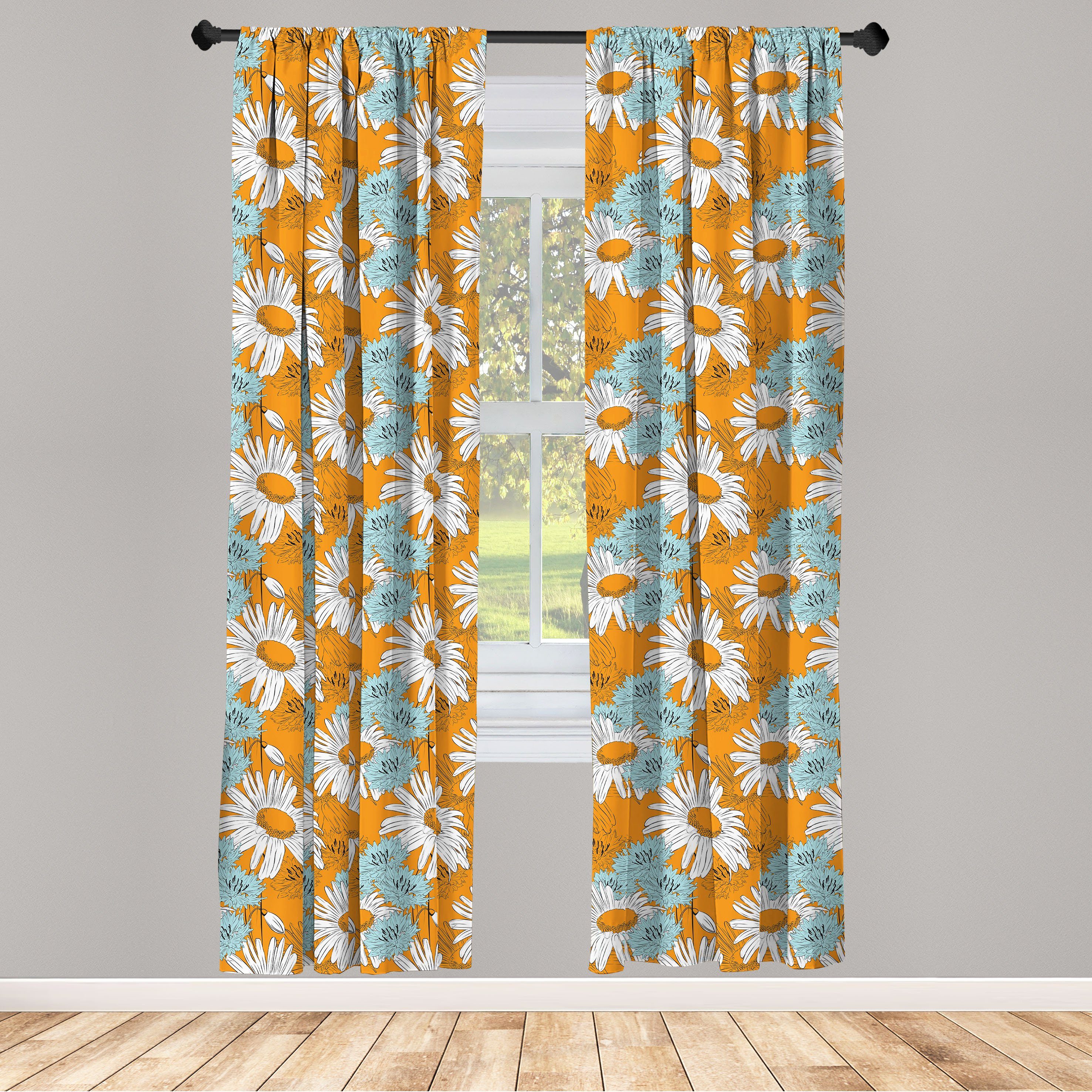 Gardine Vorhang für Wohnzimmer Schlafzimmer Dekor, Abakuhaus, Microfaser, Orange Gänseblümchen Frühlingssaison