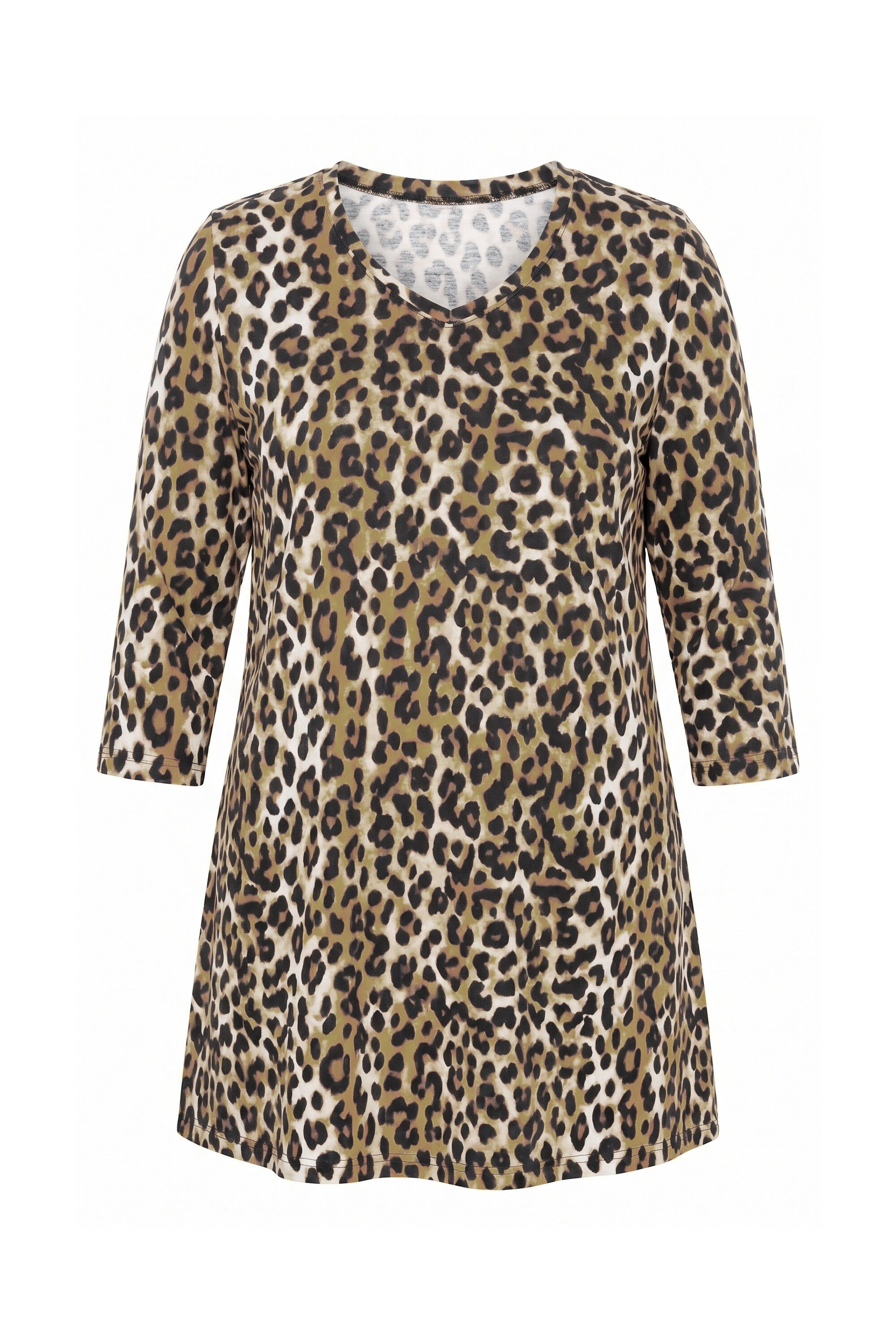Ulla Popken Longshirt Longshirt Leomuster V-Ausschnitt 3/4-Arm – Bild 2 von 4