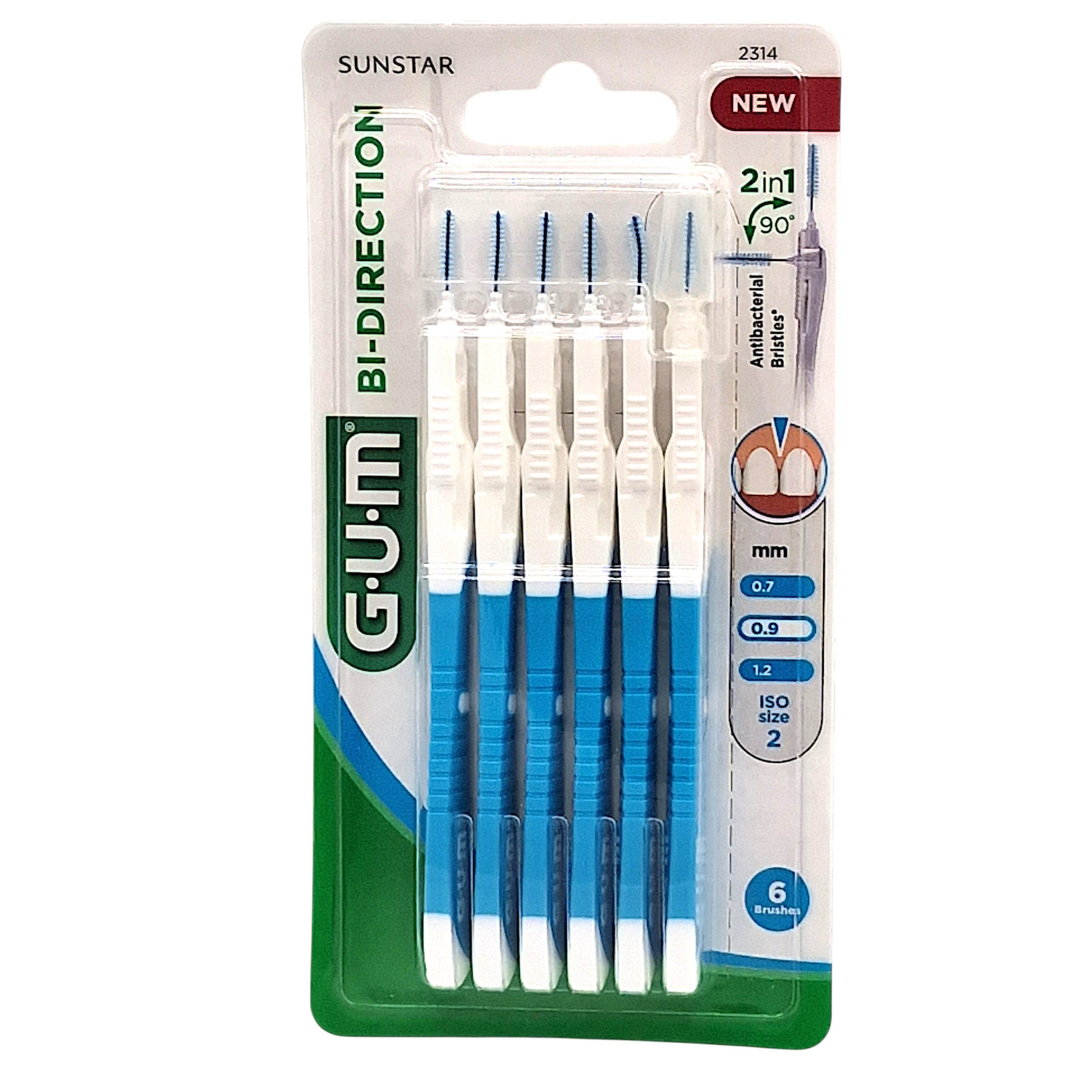 GUM Zahnseide Gum Bi Direction Regular - Interdentalbürsten blau 0,9 mm - 6 Stück, (0-St)