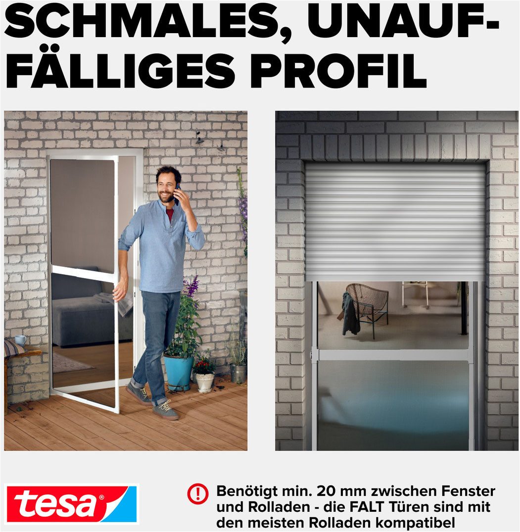 tesa Insektenschutz-Tür Insect Stop Falt Fliegengitter für Türen - max. 1 m : 2,20 m, (Packung, 1-St., Teleskop Alu Rahmen), mit verstellbarem Rahmen aus Aluminium - ohne Bohren