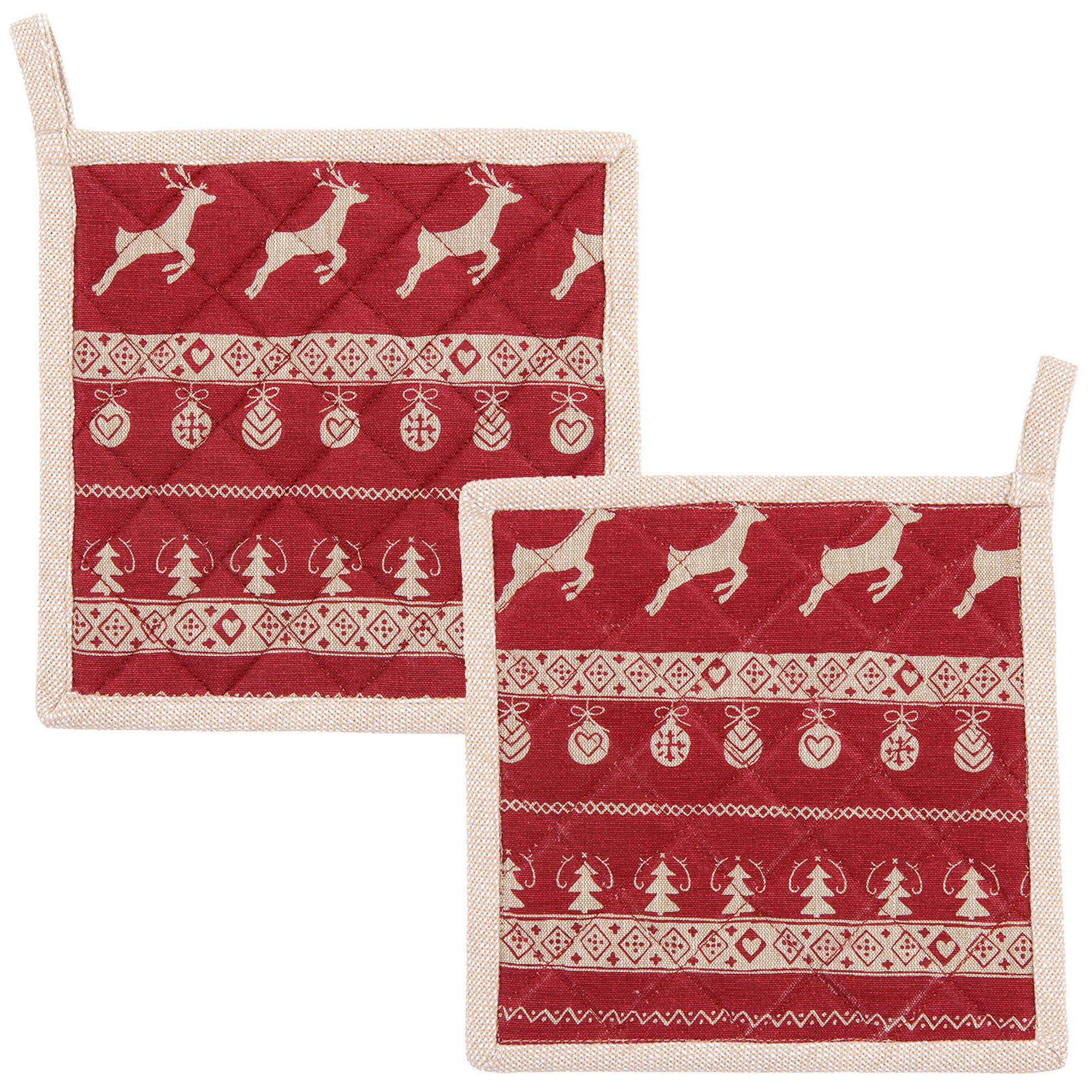 Clayre & Eef Topflappen Nordic Christmas, (Set, 2-tlg., 2-teilig), hitzebeständig wattiert Pfannen Untersetzer ca.20x20cm
