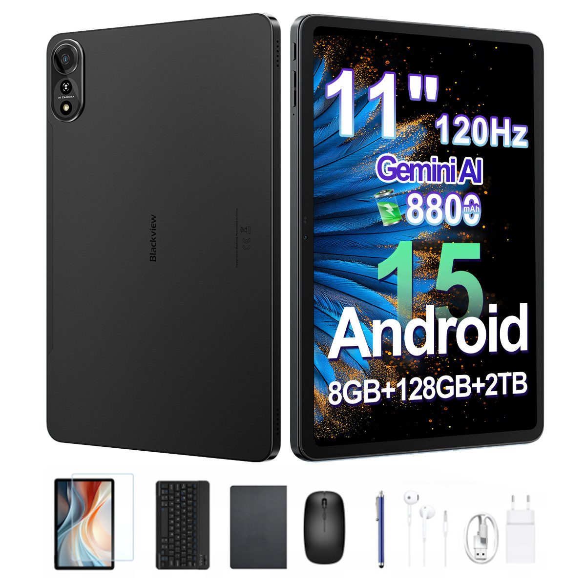blackview Tablet MEGA2 12" Android 15 4G LTE, 128/256 GB,9000mAh,GPS,13-in-1 Set Tablet (12", 120Hz 2K Gaming Tablet,4G LTE+5G WiFi,WideVine L1,Dual Kamera,Face ID)