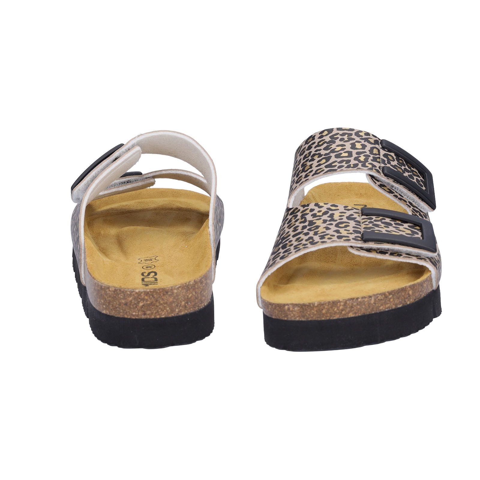 MIDS MIKA Damen Pantolette leo, Zweiriemer mit Animalprint, Klettverschluss und Lederfußbett