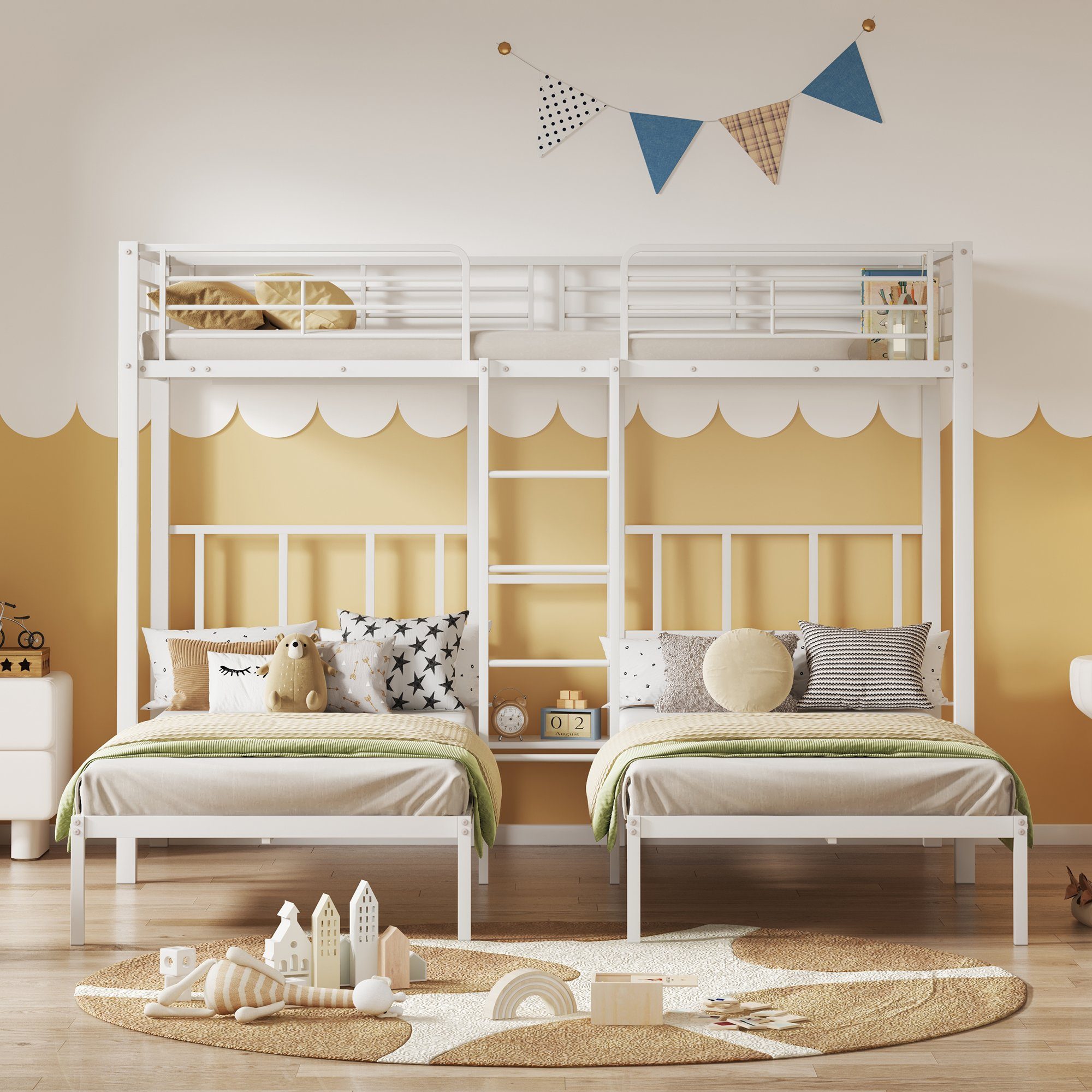 Flieks Etagenbett, Dreierbett Kinderbett Metallbett mit Leiter 90x200cm*3 günstig online kaufen