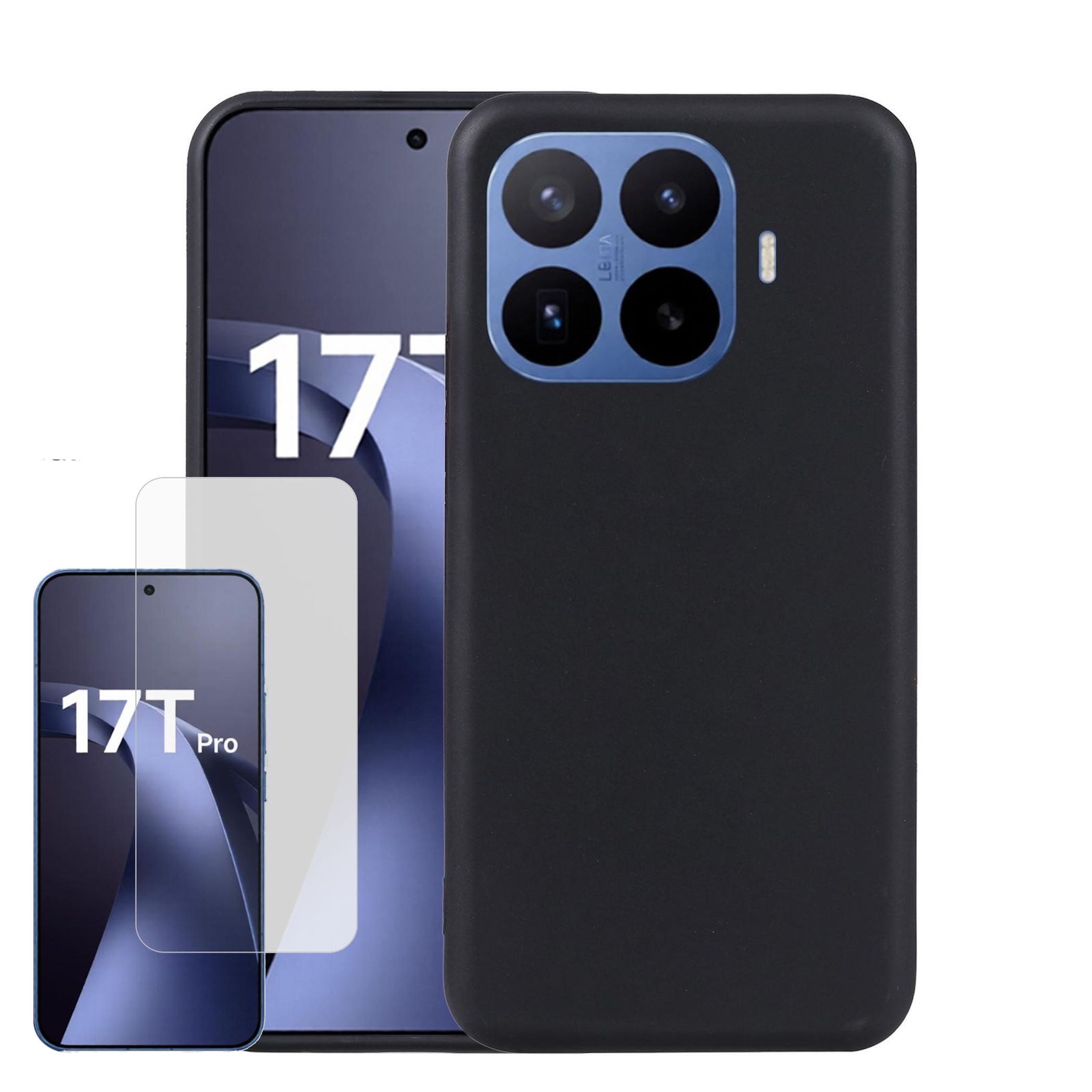 Wigento Handyhülle + Schutzglas für Xiaomi 17T Pro Set TPU + 9H Hartglas 2 in 1 Bundle 6,83 Zoll, Produktset TPU Hülle mit Hart Glas
