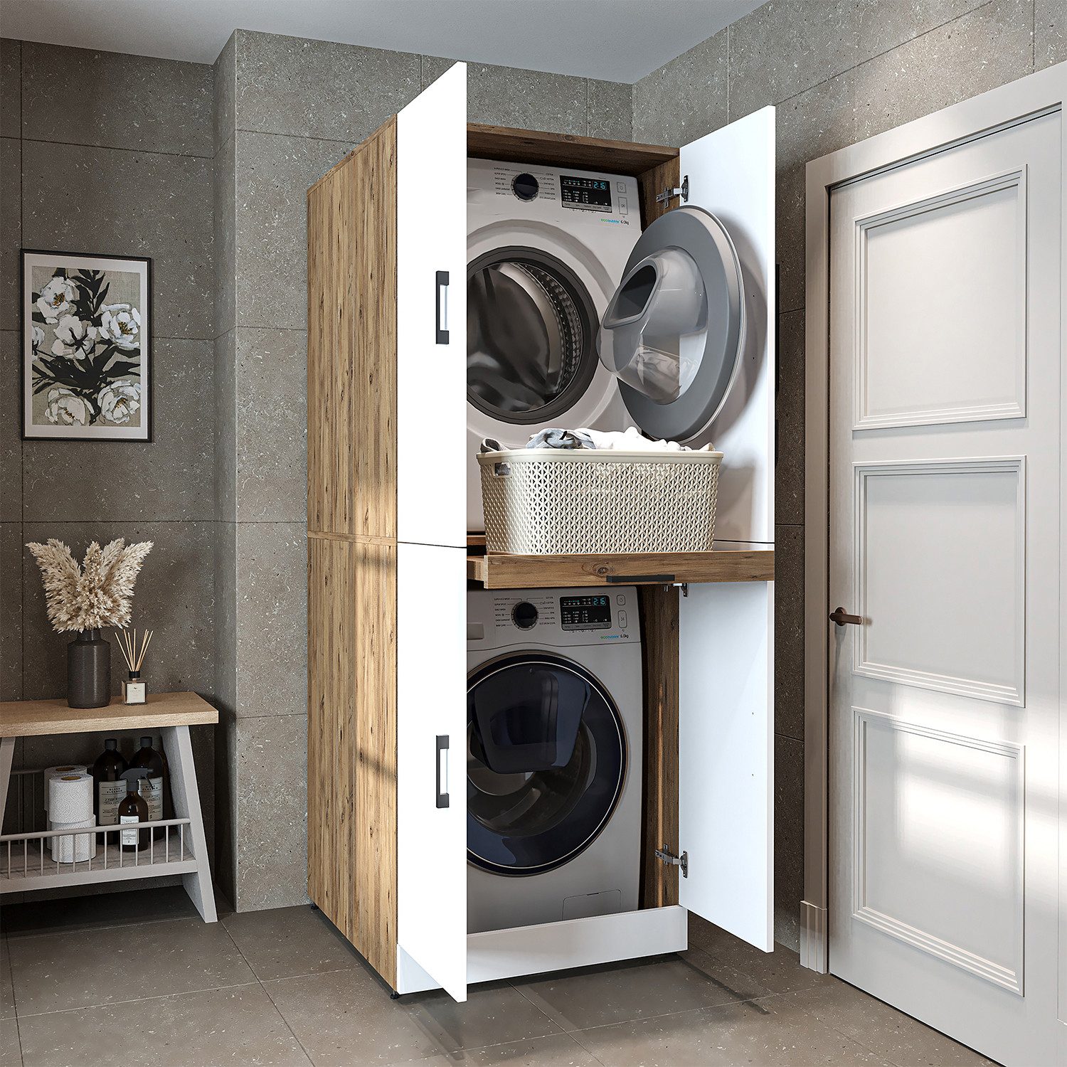 Roomart Waschmaschinenumbauschrank Roomart Dora (Waschmaschinenschrank DORA für Trockner & Waschmaschine in 4 Farben)