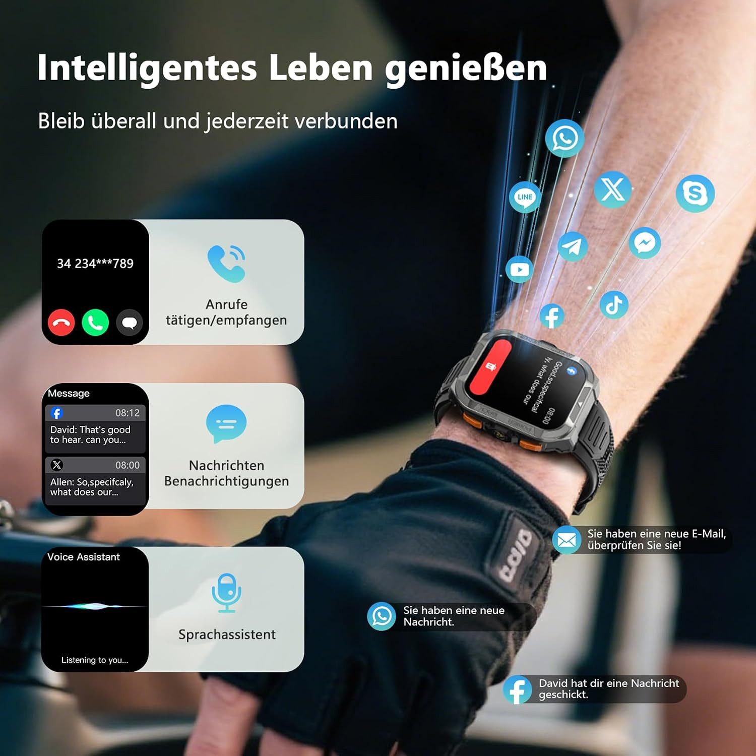 blackview 1,91" Smartwatch Herren GPS Outdoor Sportuhr Bluetooth Telefonie Smartwatch (1,91 Zoll, iOS/Android) schwarz