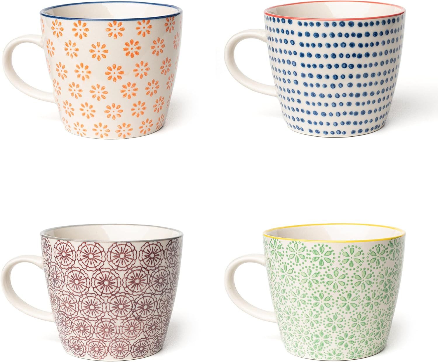 Parusia Tasse Tassen-Set 4x Kaffeetassen 280ml Fassung Kaffeebecher, handgestempelt, Porzellan