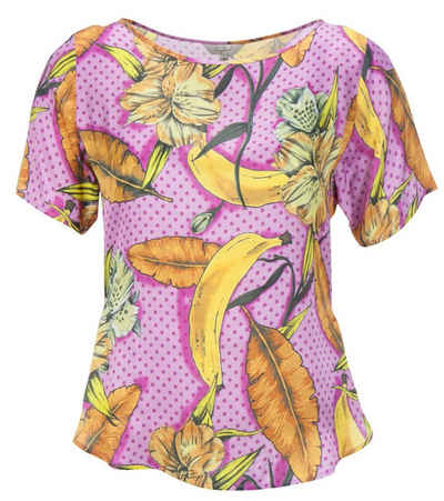 Frogbox Blusentop »Frogbox Satin-Bluse luftig lockeres Damen Blusen-Shirt mit Bananen-Print Freizeit-Shirt Bunt«