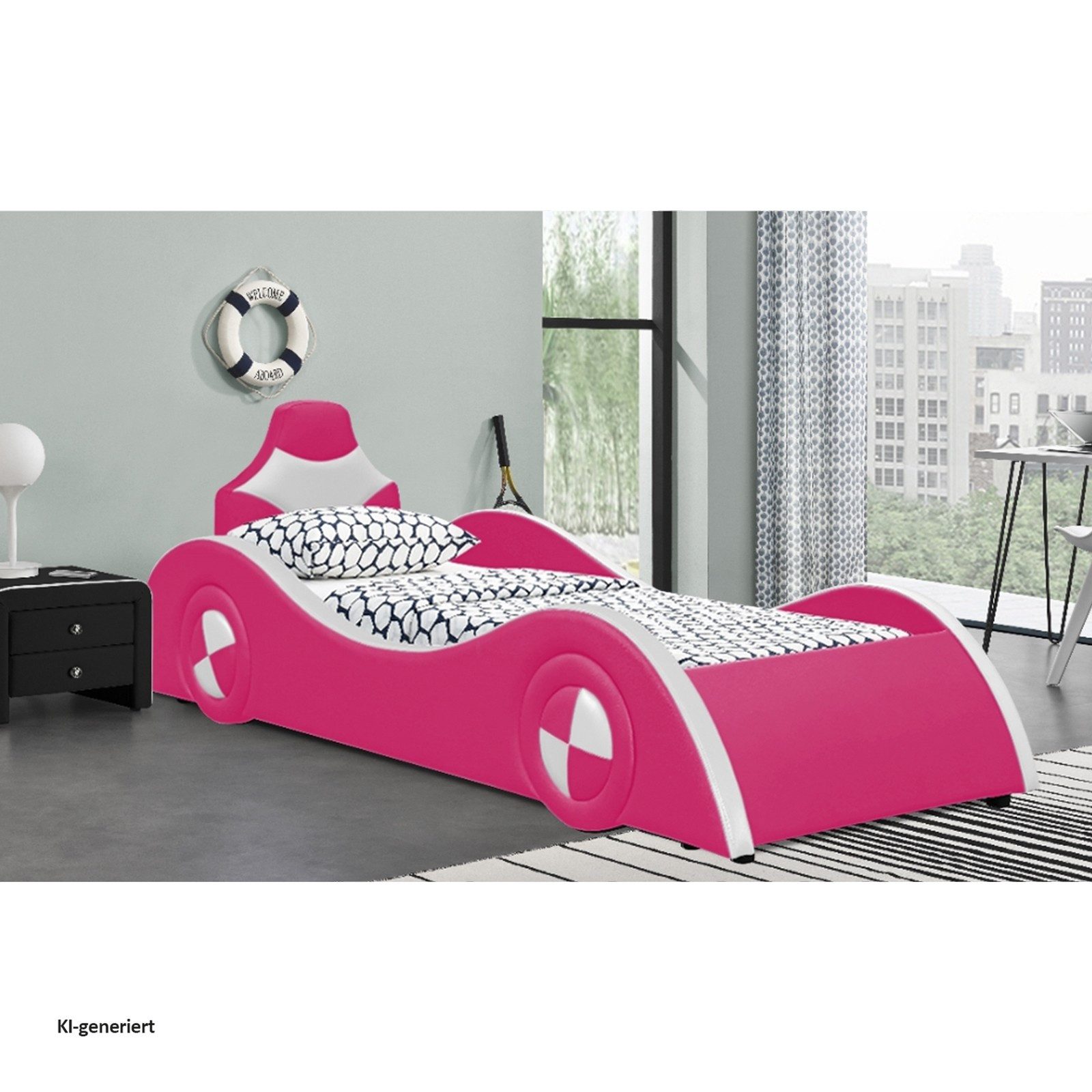HTI-Living Kinderbett Autobett Pink/Weiß (Stück, 1-tlg., 1x Kinderbett Racing inkl. Lattenrost, ohne Matratze), Rennfahrerbett Kinderbett