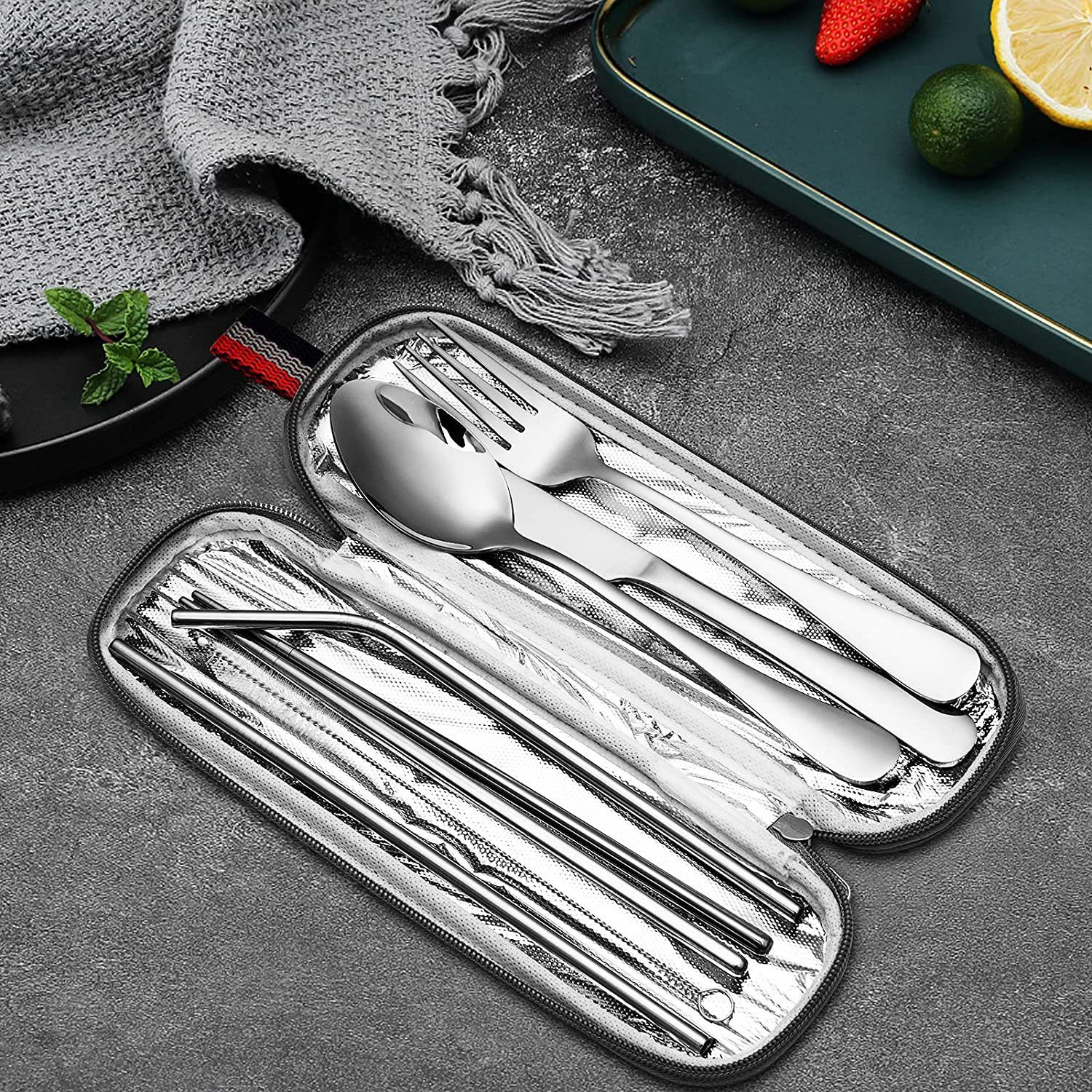 Faizee Möbel Besteck-Set Besteckset 8-tlg Reise Set Camping Besteckset vier Farben (8-tlg), Edelstahl