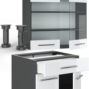 Livinity® Küchenzeile Fame-Line, Weiß Hochglanz/Anthrazit, 140 cm, AP Marmor