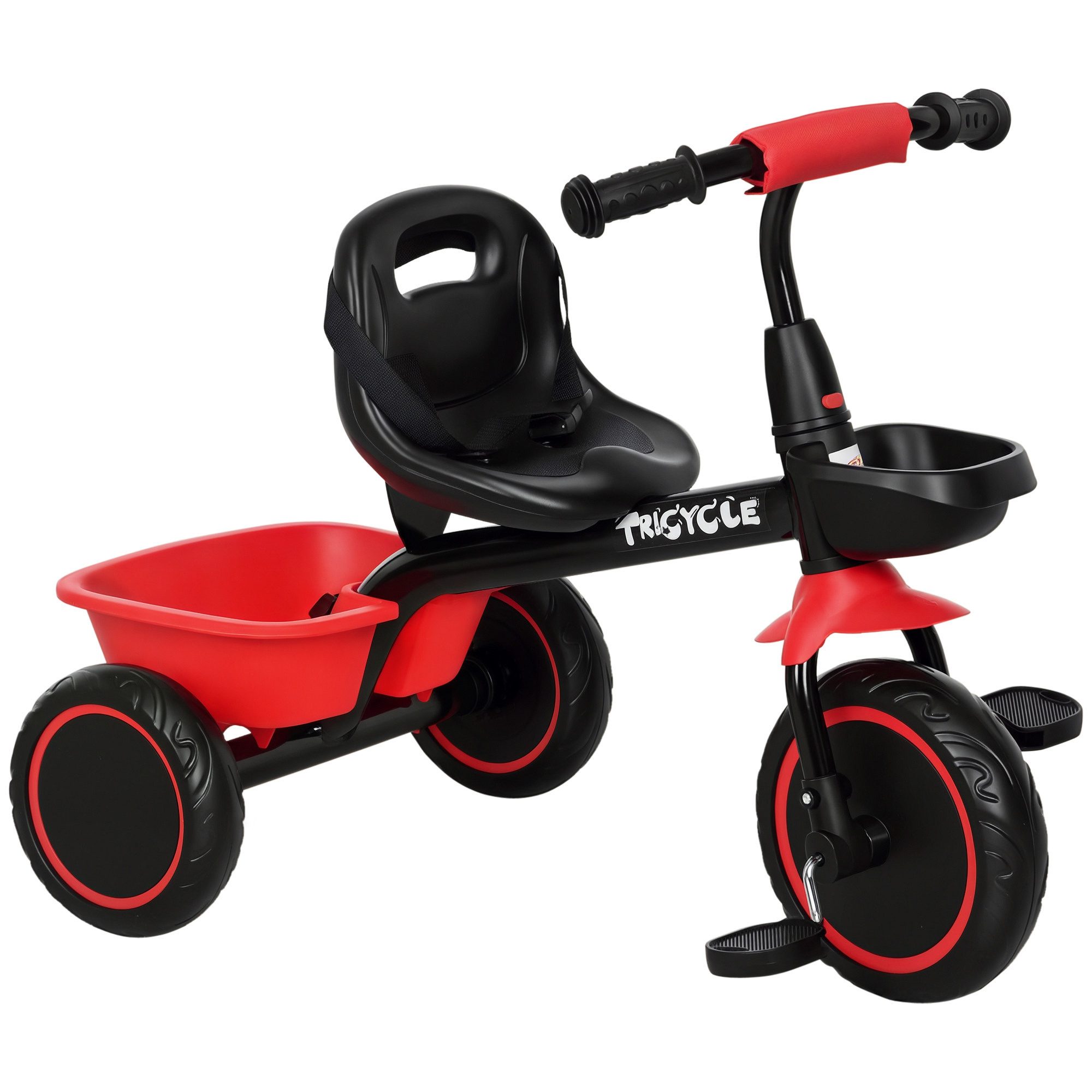 AIYAPLAY Dreirad Kinderdreirad Kinderfahrrad mit Beckengurt Pedalen, Fahrradkorb, Rot+ Schwarz