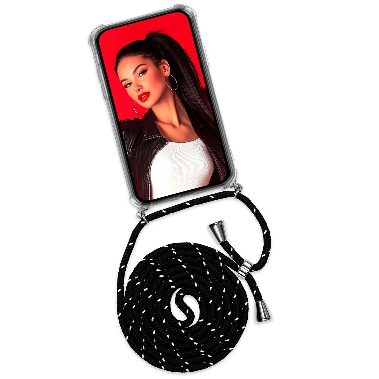 ONEFLOW Handyhülle für OnePlus 8 Pro Hülle mit Band Twist Case Gepunktet 6,78 Zoll, Handyband zum Umhängen Schutzhülle Kordel Handyhülle Kette abnehmbar