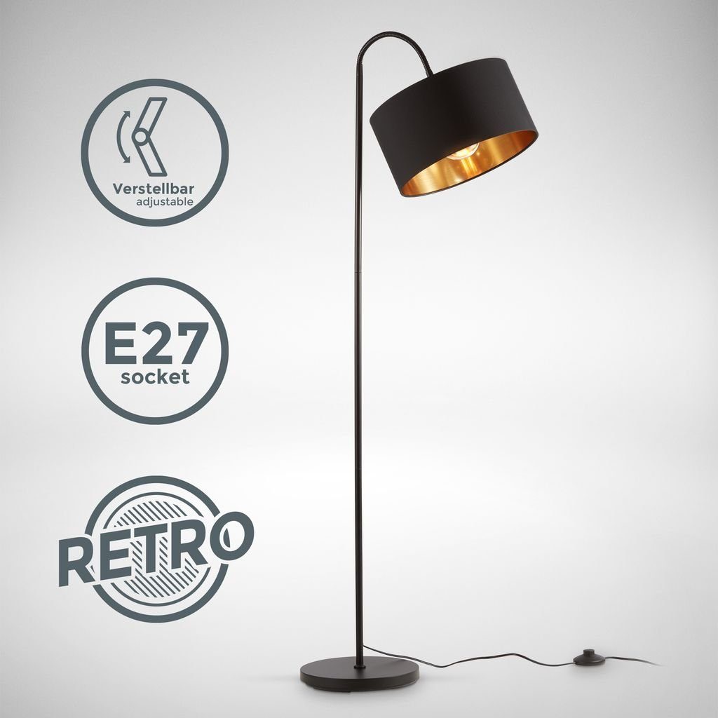 B.K.Licht Stehlampe Stehleuchte Retro Stoff E27 schwarz-gold - BKL1419, ohne Leuchtmittel, " Schwenkbar Stoffschirm 1-flammig 30 cm 140 cm Kabel mit Fußtaster "