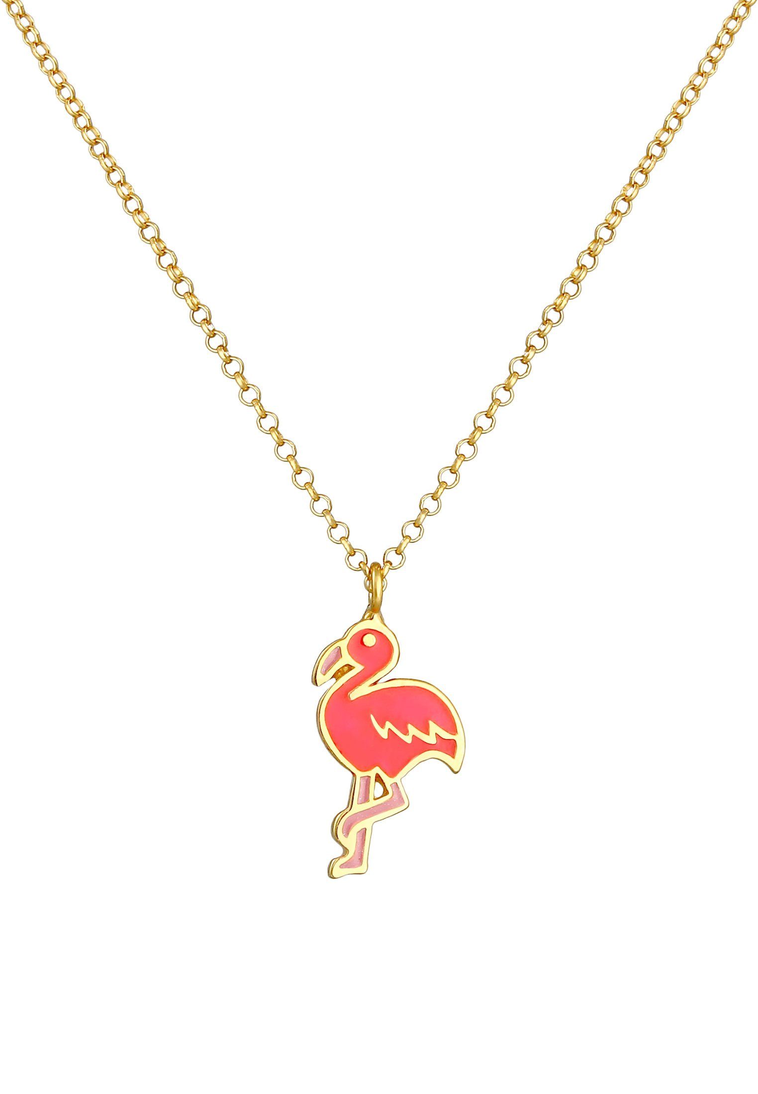 Emaille Elli Silber, Anhänger Kette 925 Bunt Flamingo Kinder Flamingo mit