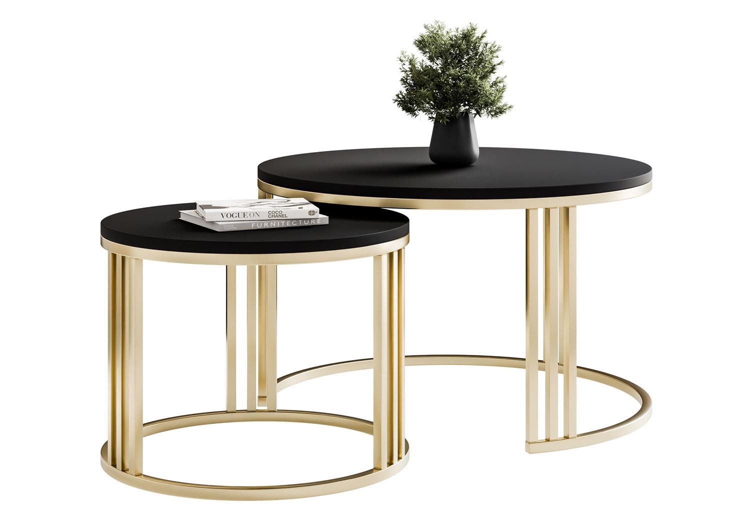 Lookway Couchtisch LORI 2in1 MATT auf einem gebürsteten goldfarbenen Gestell (2er Set), Durchmesser: ⌀70 cm und ⌀50 cm