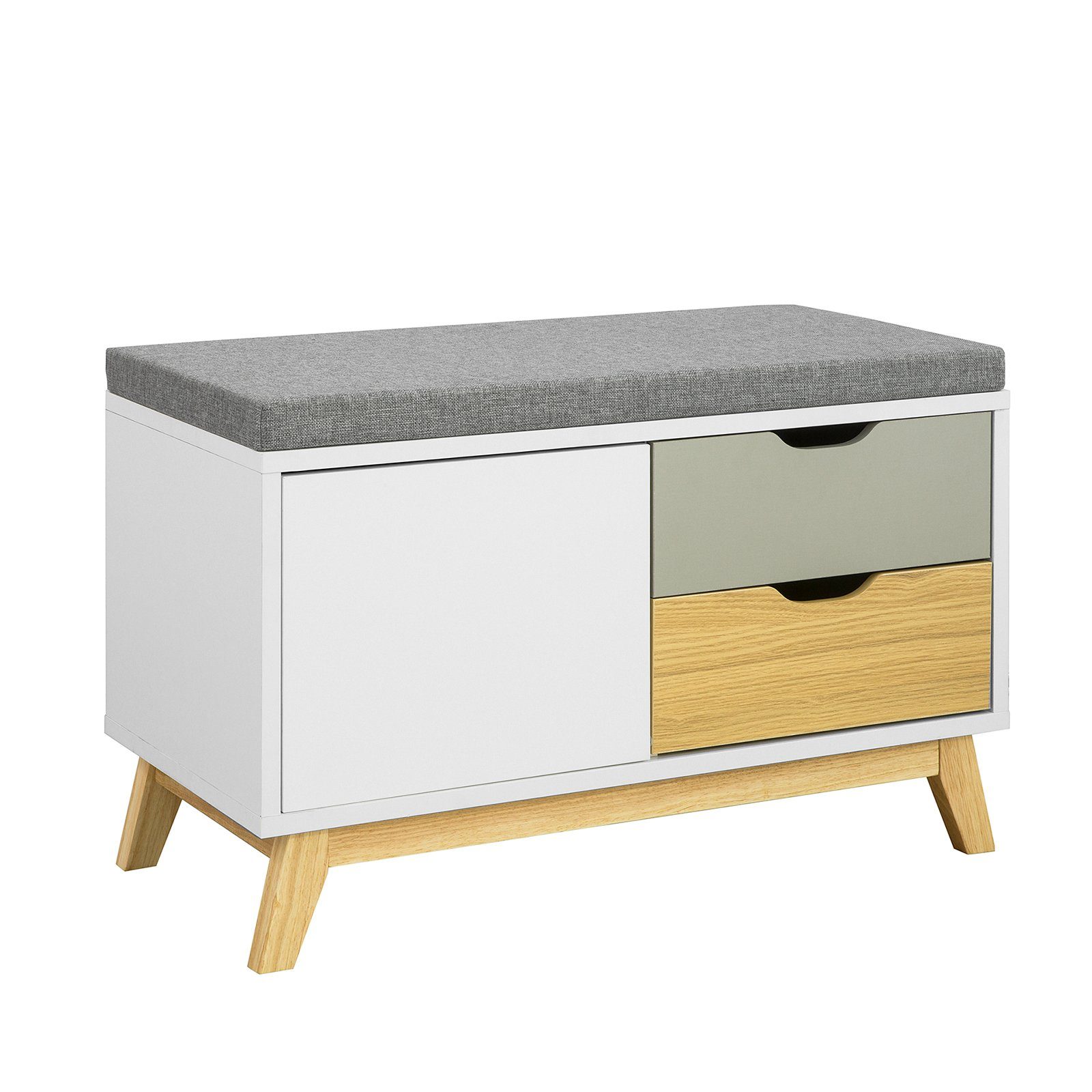 SoBuy Schuhbank FSR92, mit 2 Schubladen und 1 Tür Truhenbank Sitzbank mit Stauraum