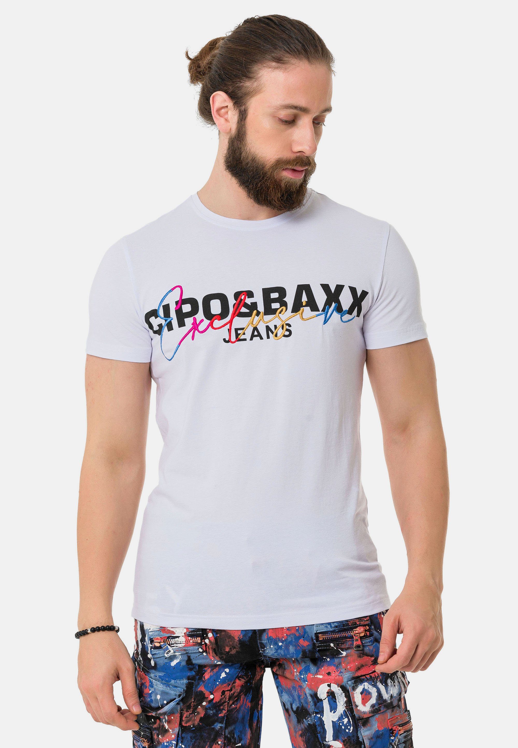 Cipo & Baxx T-Shirt mit Markenprint weiß