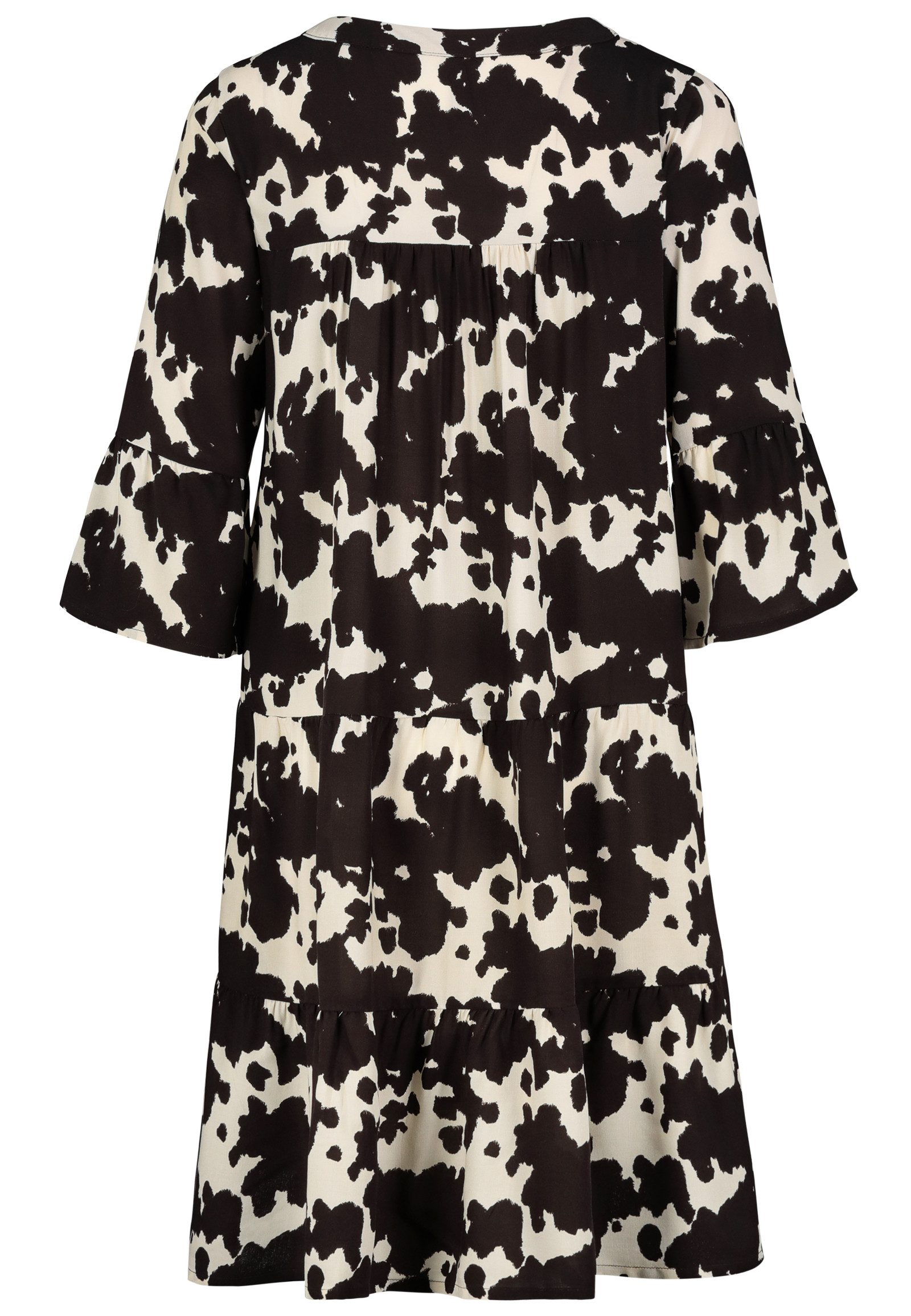 SUBLEVEL Shirtkleid Tropisches Muster, V-Ausschnitt, Rüschenärmel (knielang) Volants Midi Dress