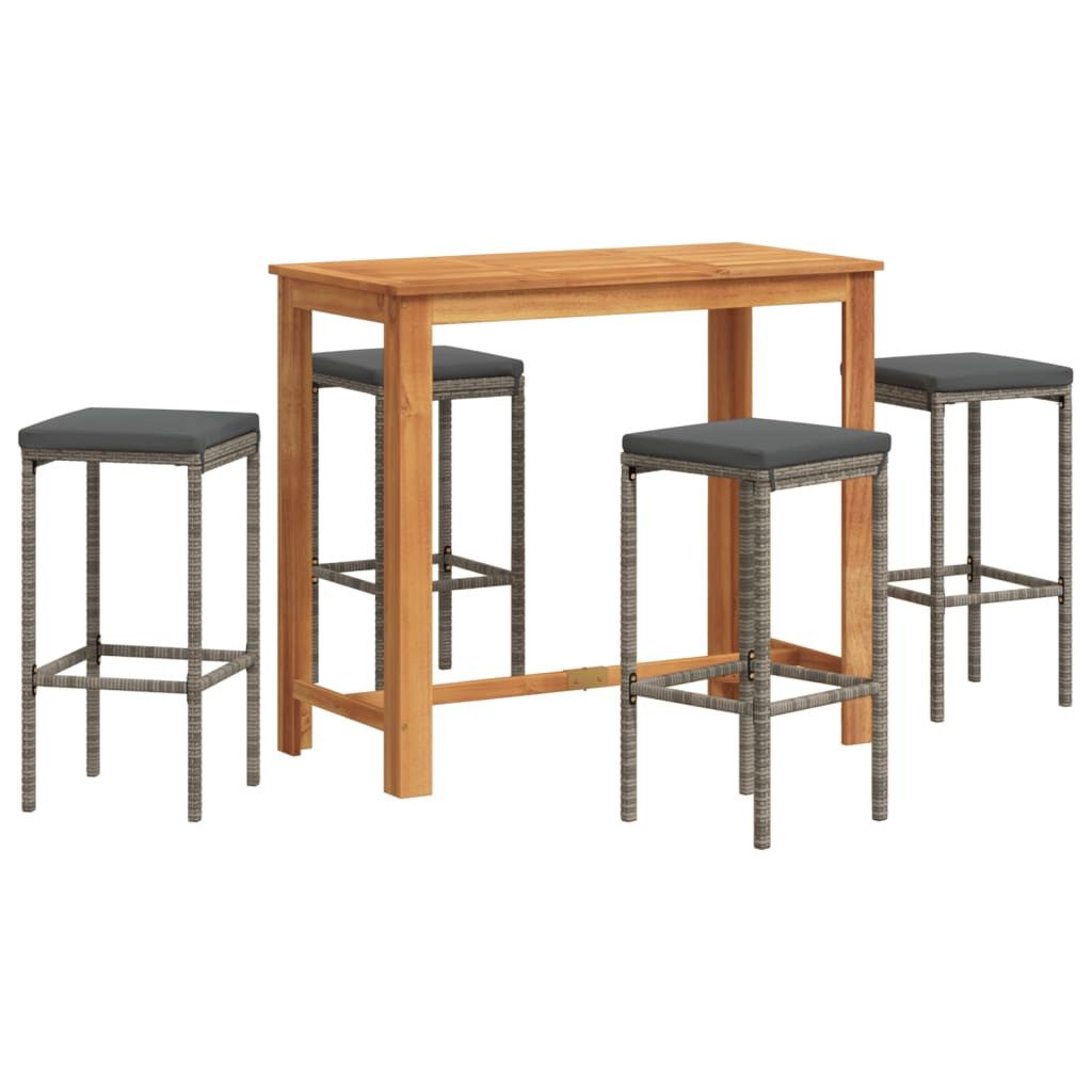 vidaXL Gartenlounge-Set 5-tlg. Gartenbar-Set Grau Massivholz und Poly Rattan, (4-tlg)
