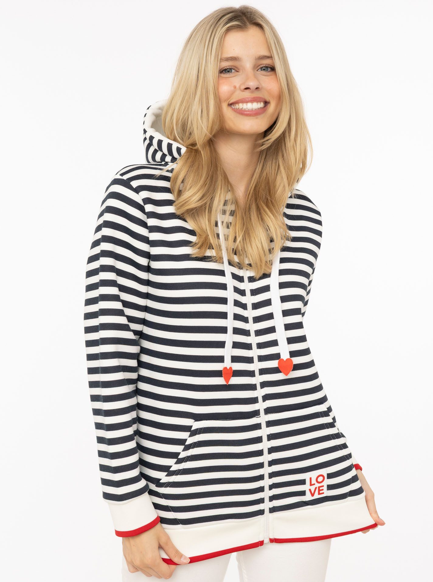 Zwillingsherz Kapuzensweatjacke "Maritim" gestreift, Kapuze mit Kordel und Herzen, Taschen, Zipper