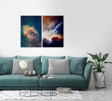 Sinus Art Leinwandbild 2 Bilder je 60x90cm Nebula Supernova Erde Galaxie Universum Sterne Fantasie