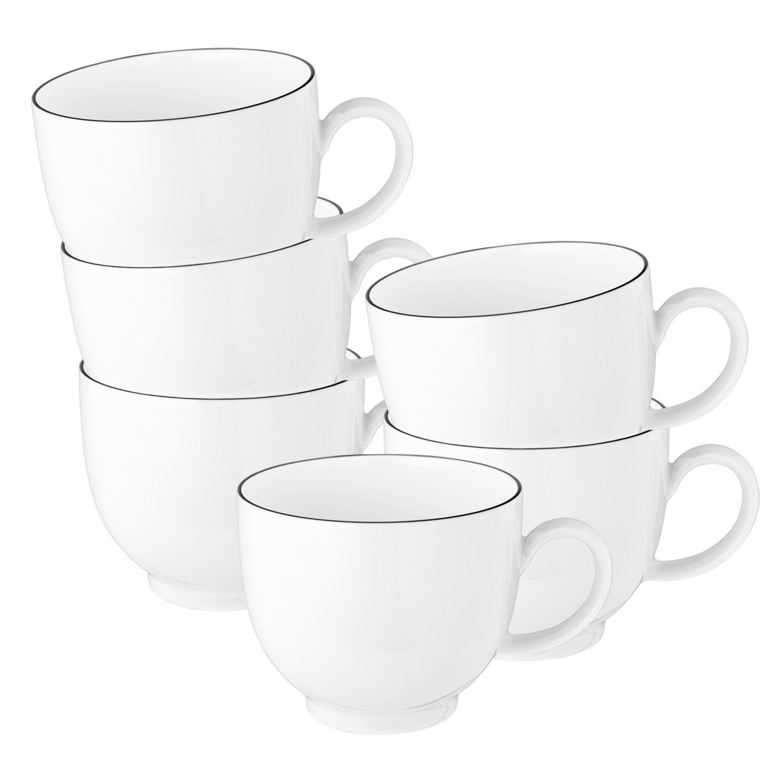 Seltmann Weiden Tasse Lido Black Line Kaffeetassen 220 ml 6er Set, Porzellan