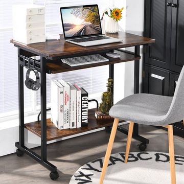 COSTWAY Schreibtisch, mit Tastaturablage, CPU-Ständer Haken und Rollen