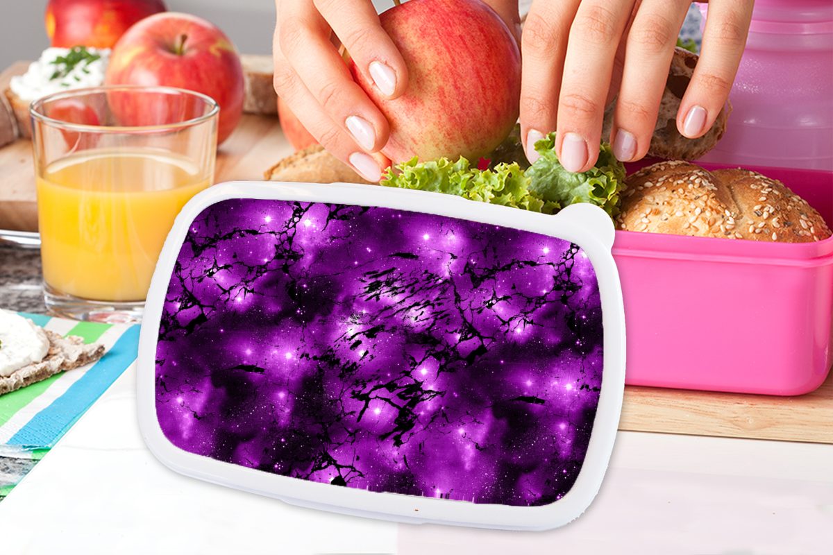 Erwachsene, Kinder, Mädchen, für Kunststoff, Brotbox (2-tlg), Lila - Lunchbox Brotdose Marmor Schwarz MuchoWow - Kunststoff Muster, - Snackbox, Sternenhimmel - rosa
