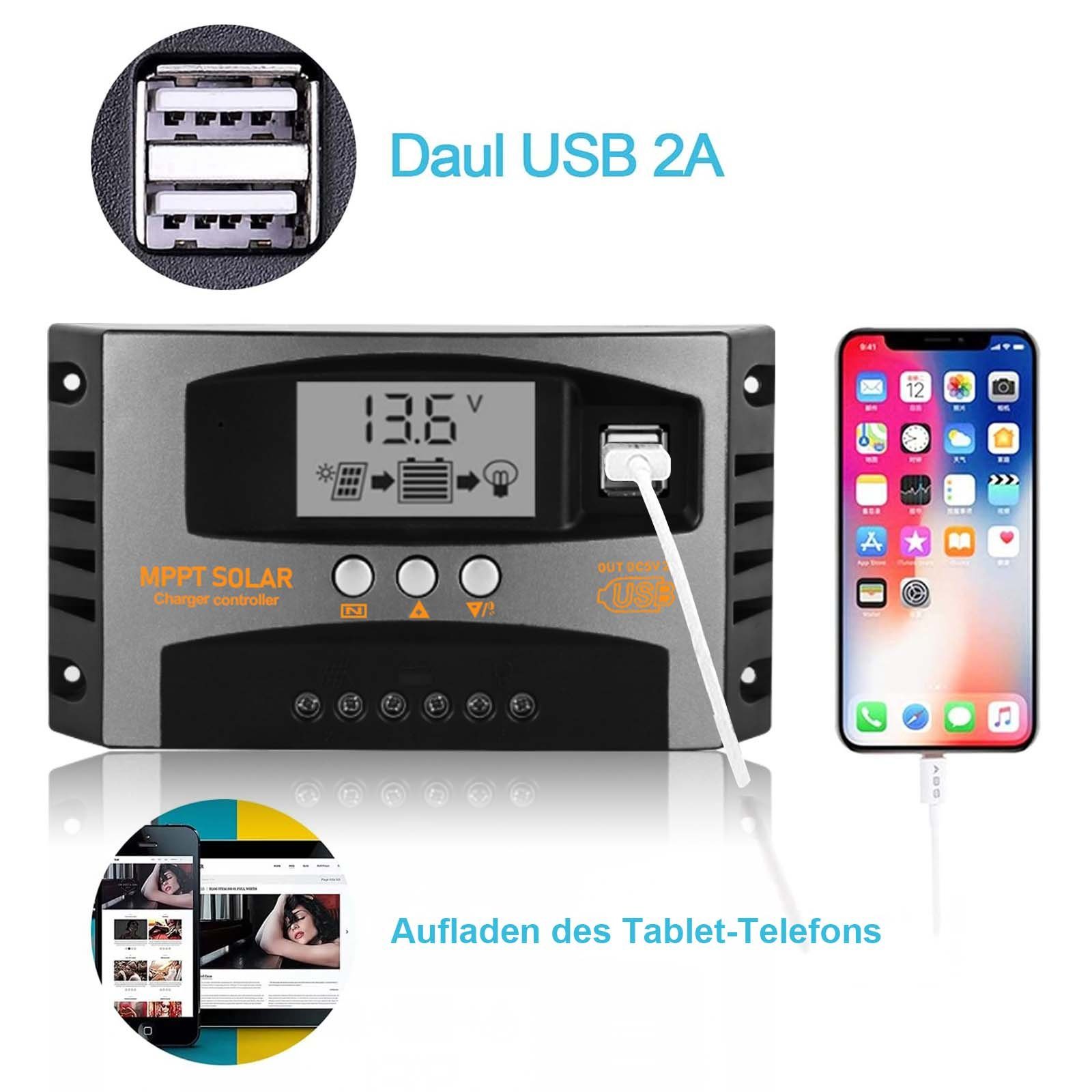 PFCTART Solarladeregler MPPT PV-Panel-Laderegler mit Display, 40A/100A, Set, 1-St., Geeignet für LiFePO4-Batterien, Lithiumbatterien usw, 5-facher Schutz gegen  – Bild 3 von 5