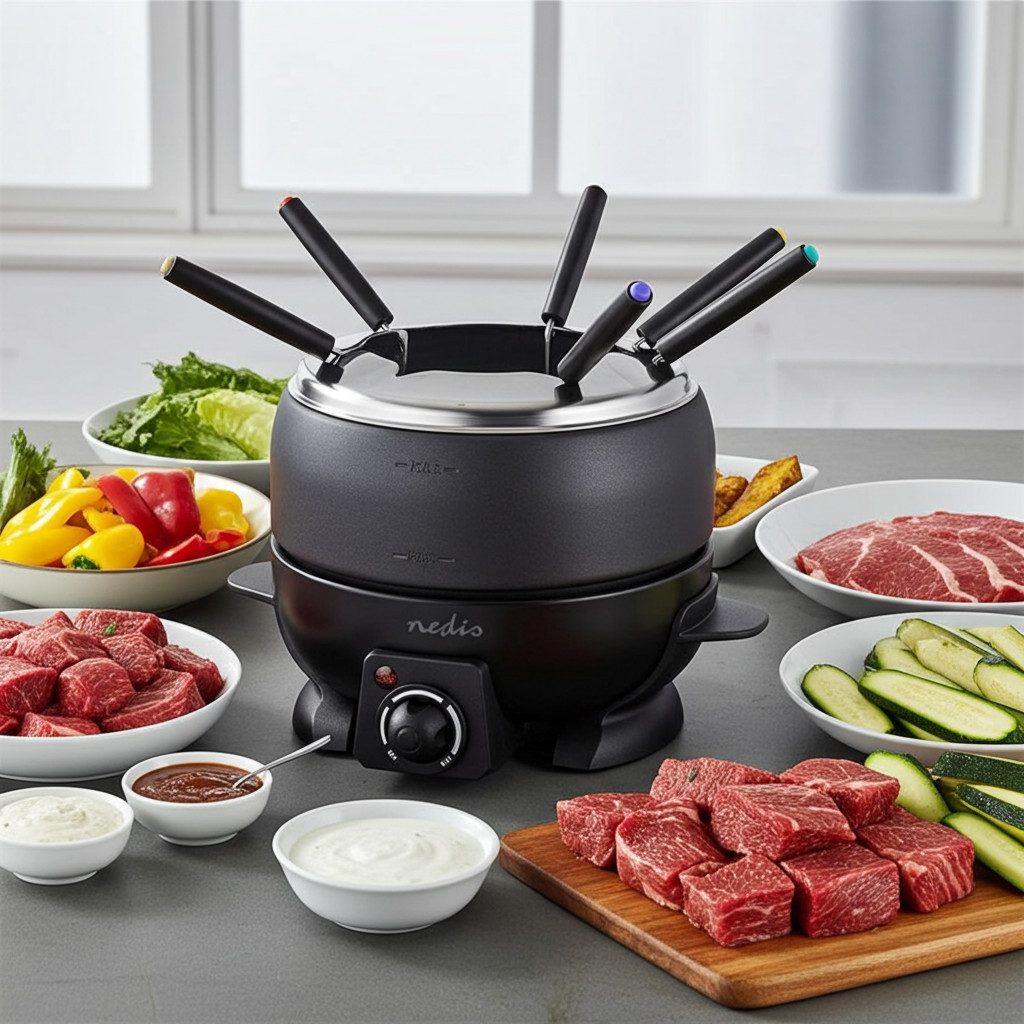 Nedis Elektro-Fondue Elektrisches Fondue-Set, 6 Personen, 2,3L, 800W, Antihaft, Thermostat, Elektrisches 2,3L Fondue-Set mit Thermostat & Antihaft für 6 Personen