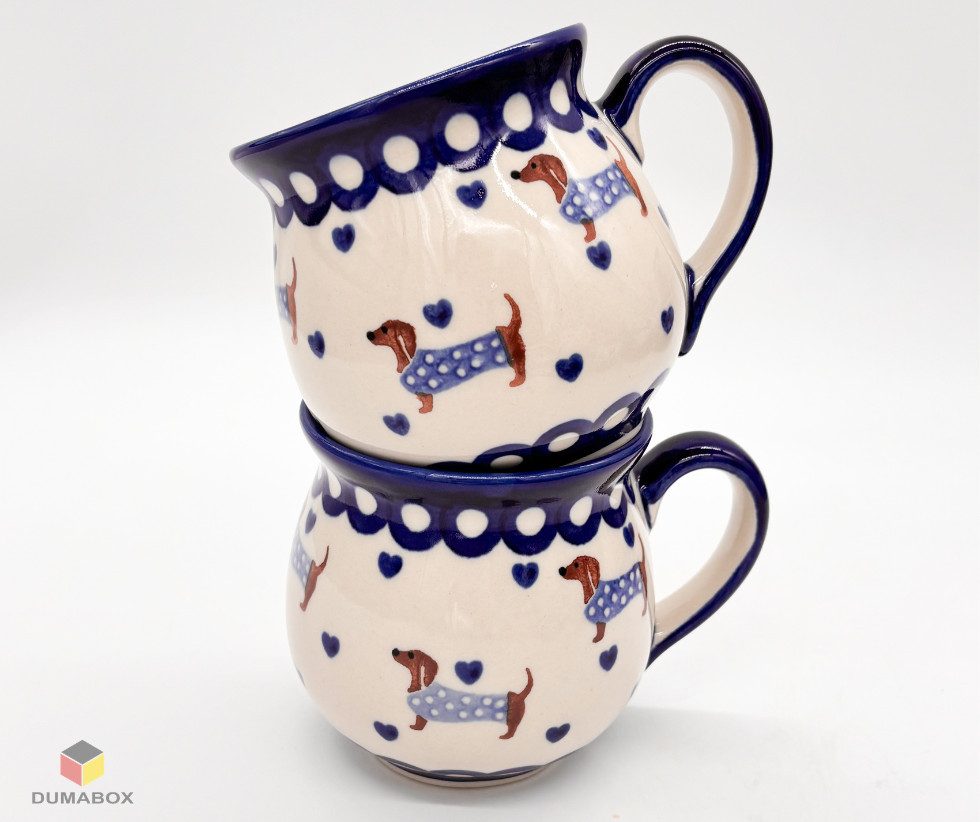 Ceramika Bolesławiecka Kalich Becher Handgefertigte Bunzlauer Keramik DACHSHUND Becher 300 ml