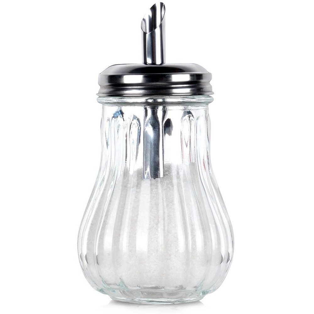 Orion Group Zuckerstreuer mit Edelstahl-Dozierer aus gerilltem Glas, 190ml, 7x13,5 cm, gerilltes Glas