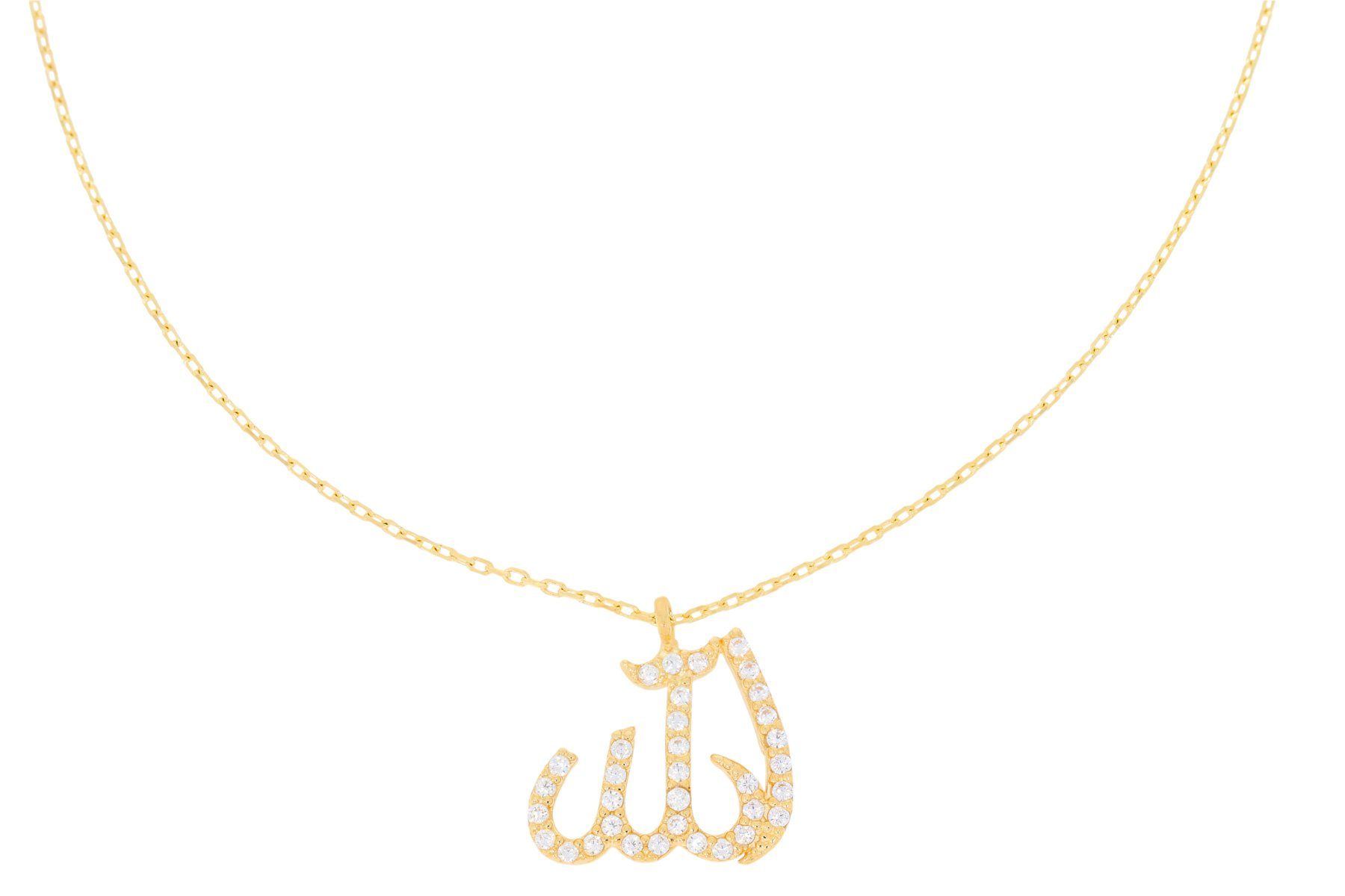 Stella-Jewellery Collier 585er Gelbgold Collierkette mit allah (arabisch), Collierkette mit Zirkonia