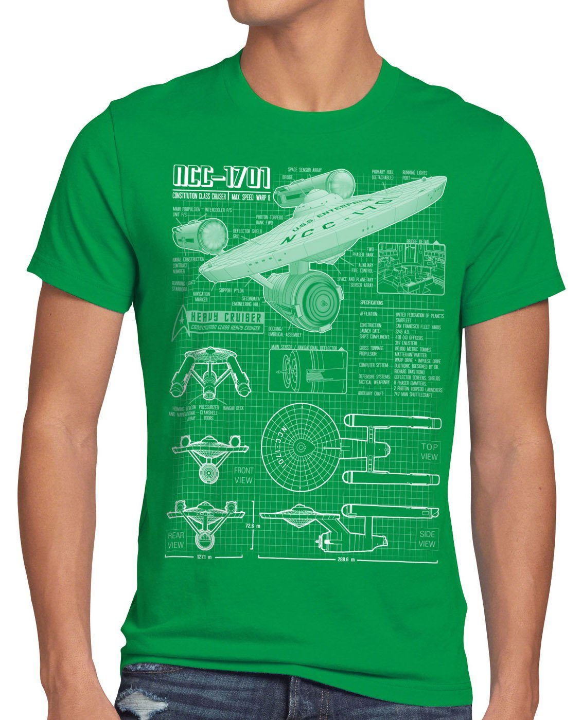 style3 Print-Shirt Herren T-Shirt NCC-1701 christopher pike trek trekkie star sternenflotte klingon grün