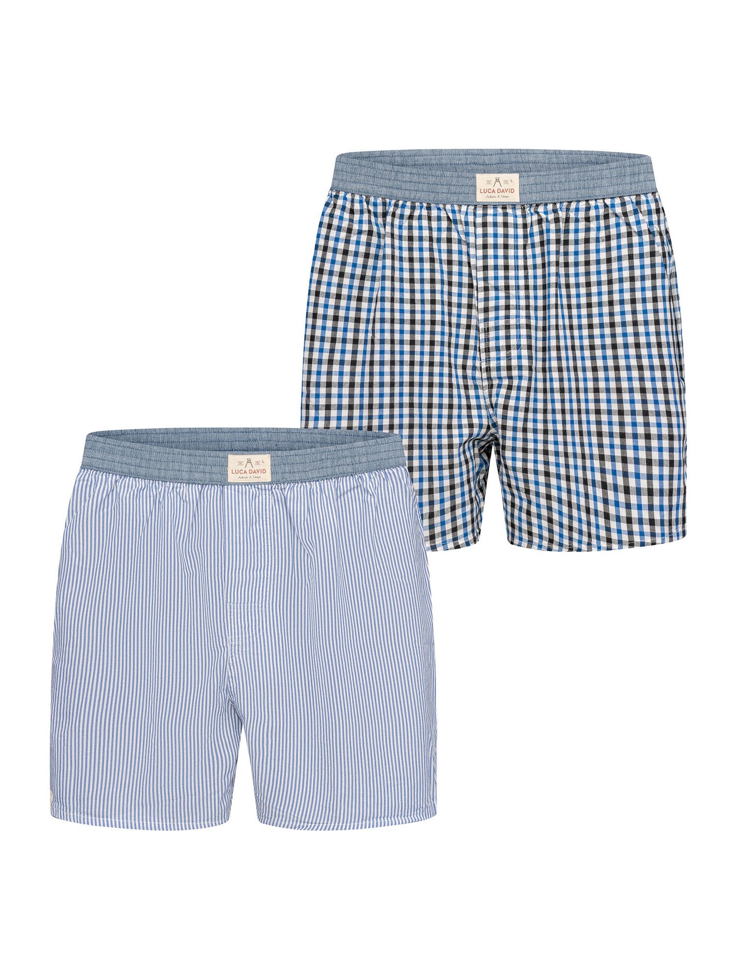 Luca David Boxer Karos - 100% Baumwolle - elastischer Bund - weiter und lockere Schnitt (2-St) Doppelpack 2-Pack Mehrpack Boxershorts Unterhose American Boxer-Shorts