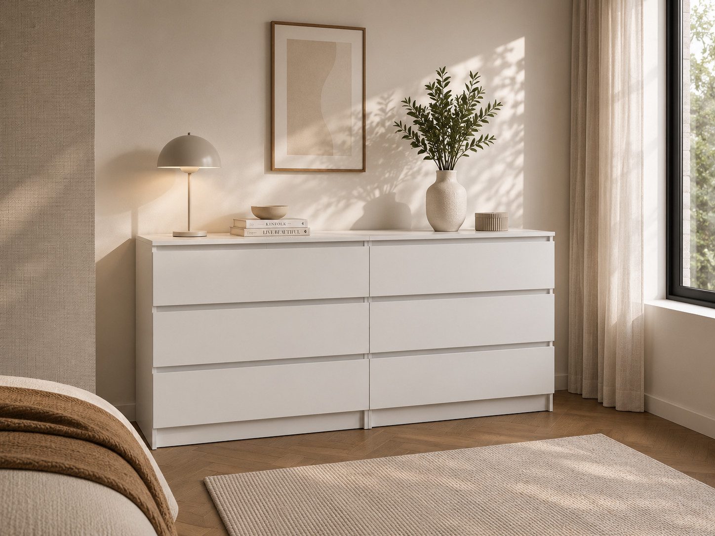 MOEBLO Kommode LOSKO 6S (Doppelkommode breite Schubladenkommode mit 6 tiefen Schubladen, grifflos, 180 cm, Weiß oder Kaschmir), (BxHxT): 180 × 86 × 42 cm