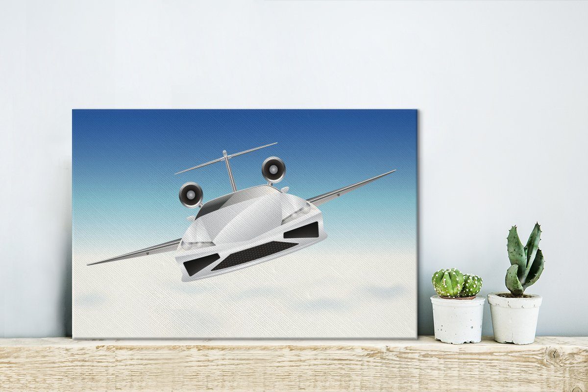 Leinwandbilder, Wandbild eines OneMillionCanvasses® Leinwandbild Aufhängefertig, cm Eine fliegenden Autos, 30x20 Wanddeko, Science-Fiction-Illustration St), (1