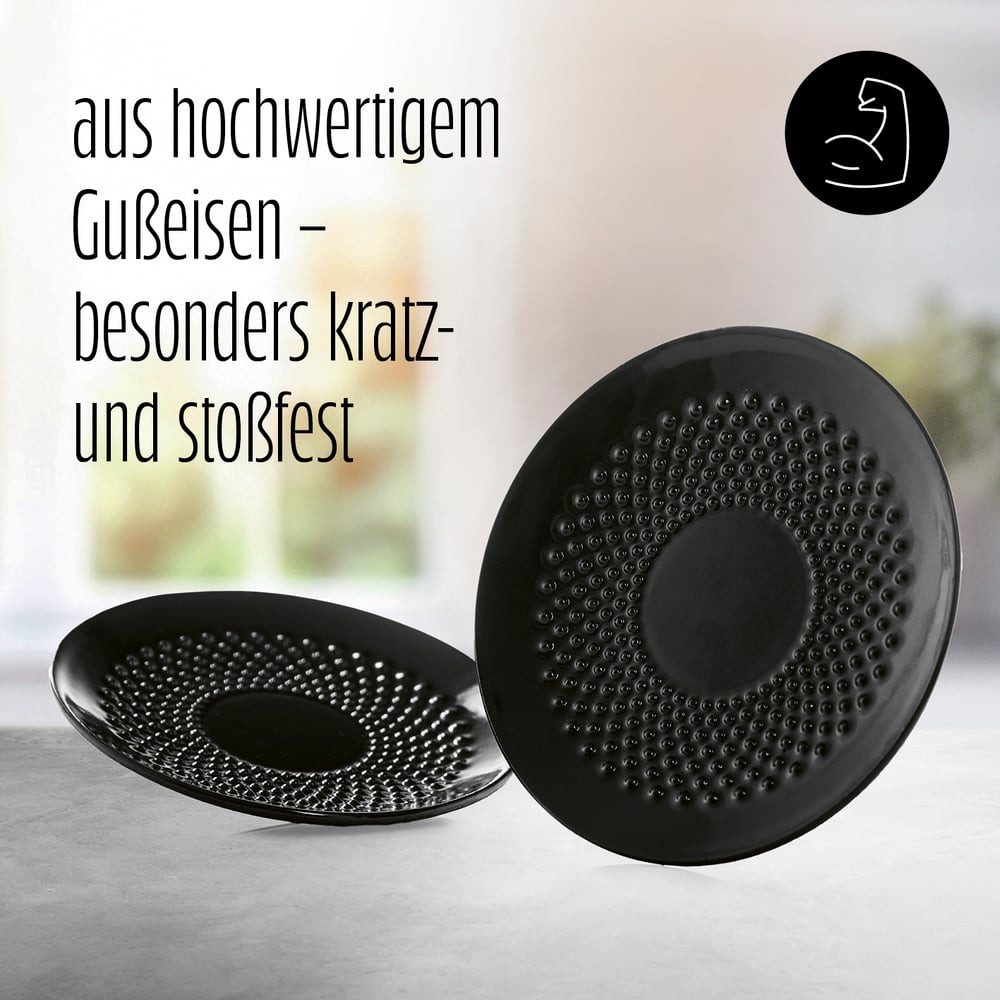 Lumaland Teeservice Dessertteller Set aus Gusseisen 2-tlg, Teller in Tetsubin Design, Gusseisen, Servierteller Ø15 cm & emaillie