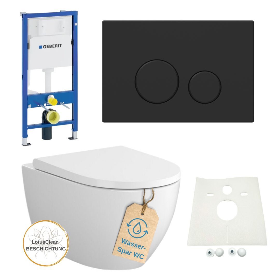 GEBERIT Vorwandelement WC Geberit Spülkasten Betätigungsplatte schwarz matt, Komplett-Set