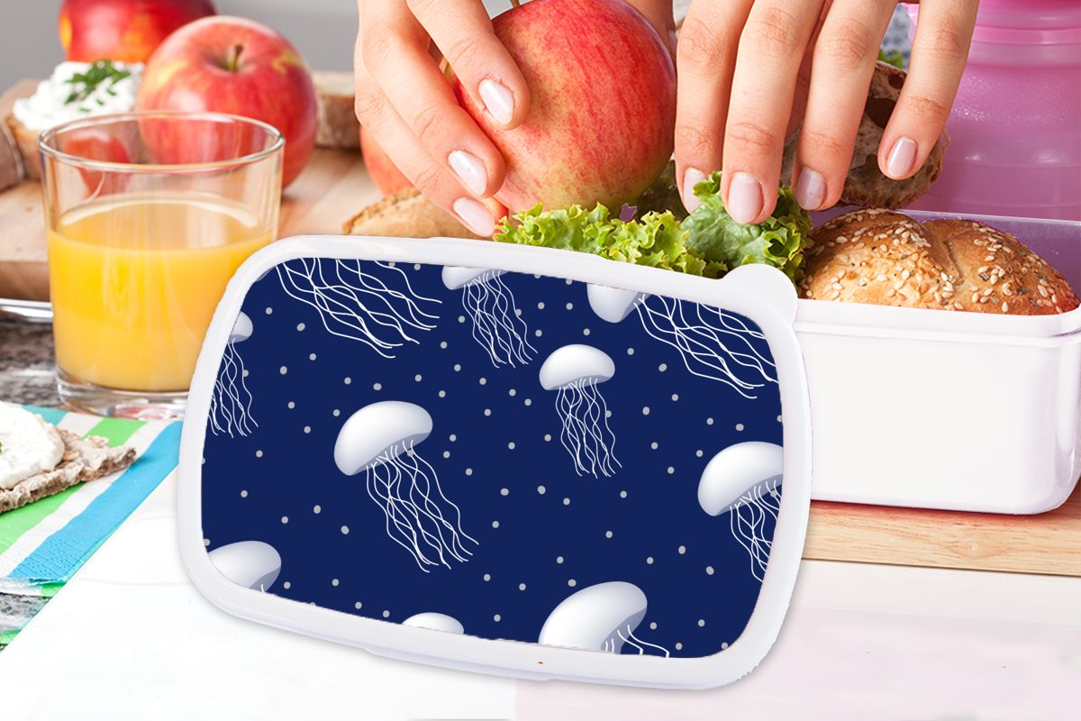 MuchoWow Lunchbox und Jungs - Brotbox Baby, - Brotdose, weiß Muster (2-tlg), Kinder Mädchen Kinder Wasser - Jungen Erwachsene, und - für - Kunststoff, für Quallen